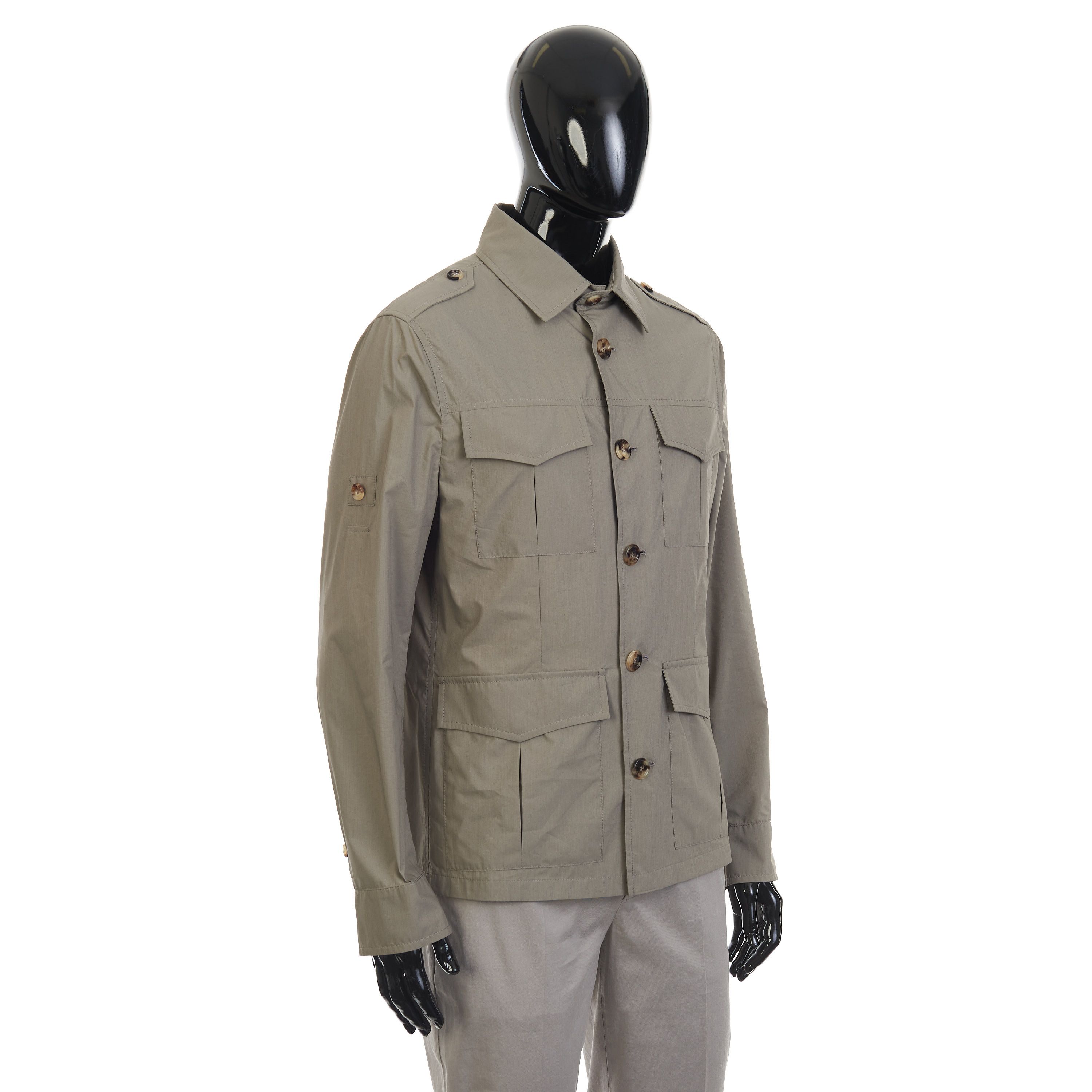 Brunello Cucinelli Khaki Waterproof Jacket - Cotton Canvas, Multi Pockets Size US L / EU 52-54 / 3 - 8 Thumbnail