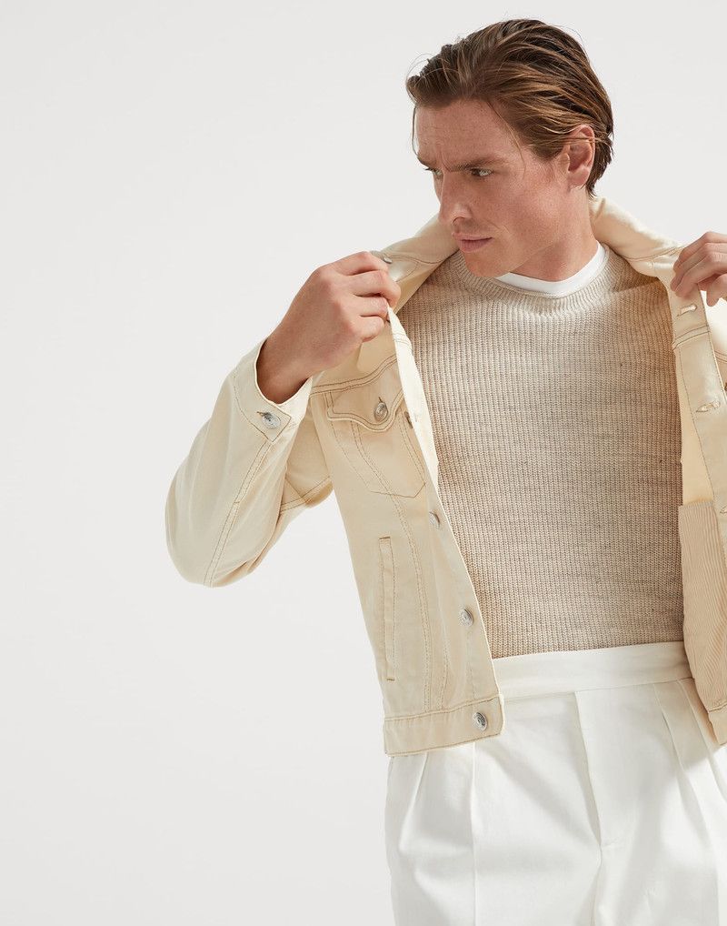 Brunello Cucinelli o1la1rc1a0326 Garment-Dyed Four-Pocket Denim Jacket in Cream Size US XL / EU 56 / 4 - 4 Thumbnail