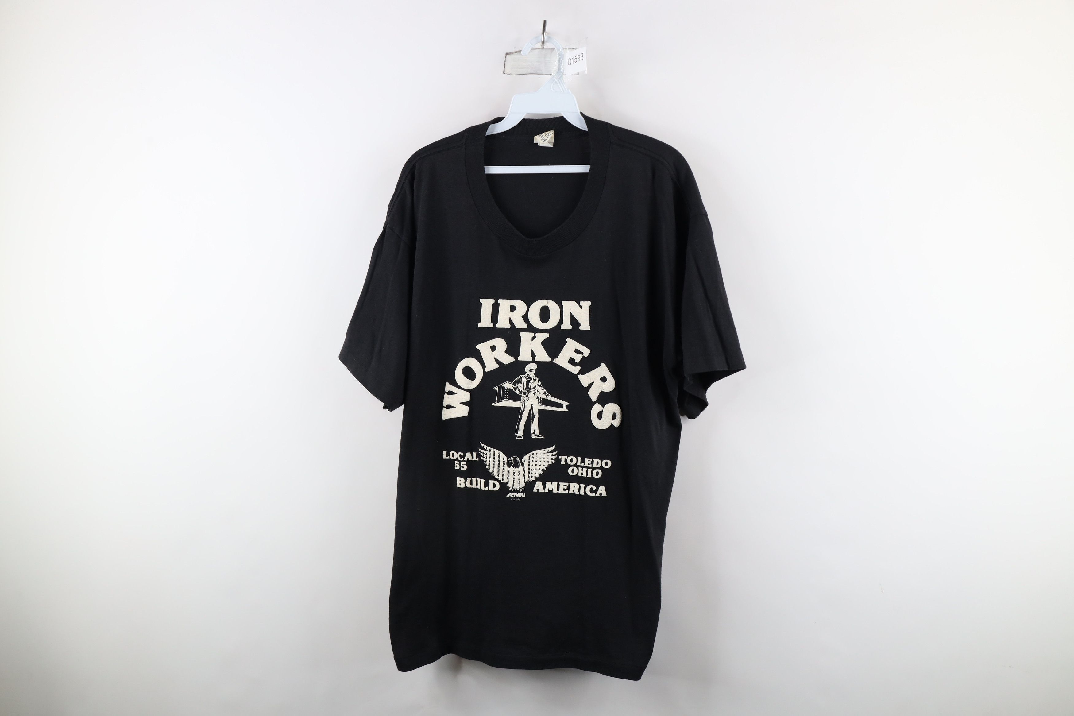Vintage Vintage 80s Local 55 Iron Workers Union T-Shirt Black USA Size US XXL / EU 58 / 5 - 1 Thumbnail