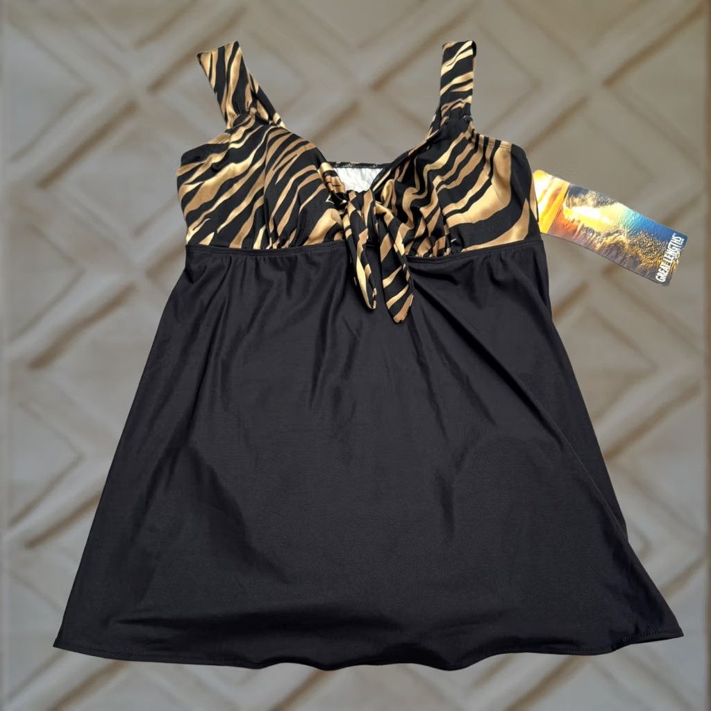 Vintage Great Lengths Black Animal Print One Piece Dress Swimsuit 22W NWT Tummy Control Plus Size Women Size 3XL / US 20-22 - 1 Thumbnail