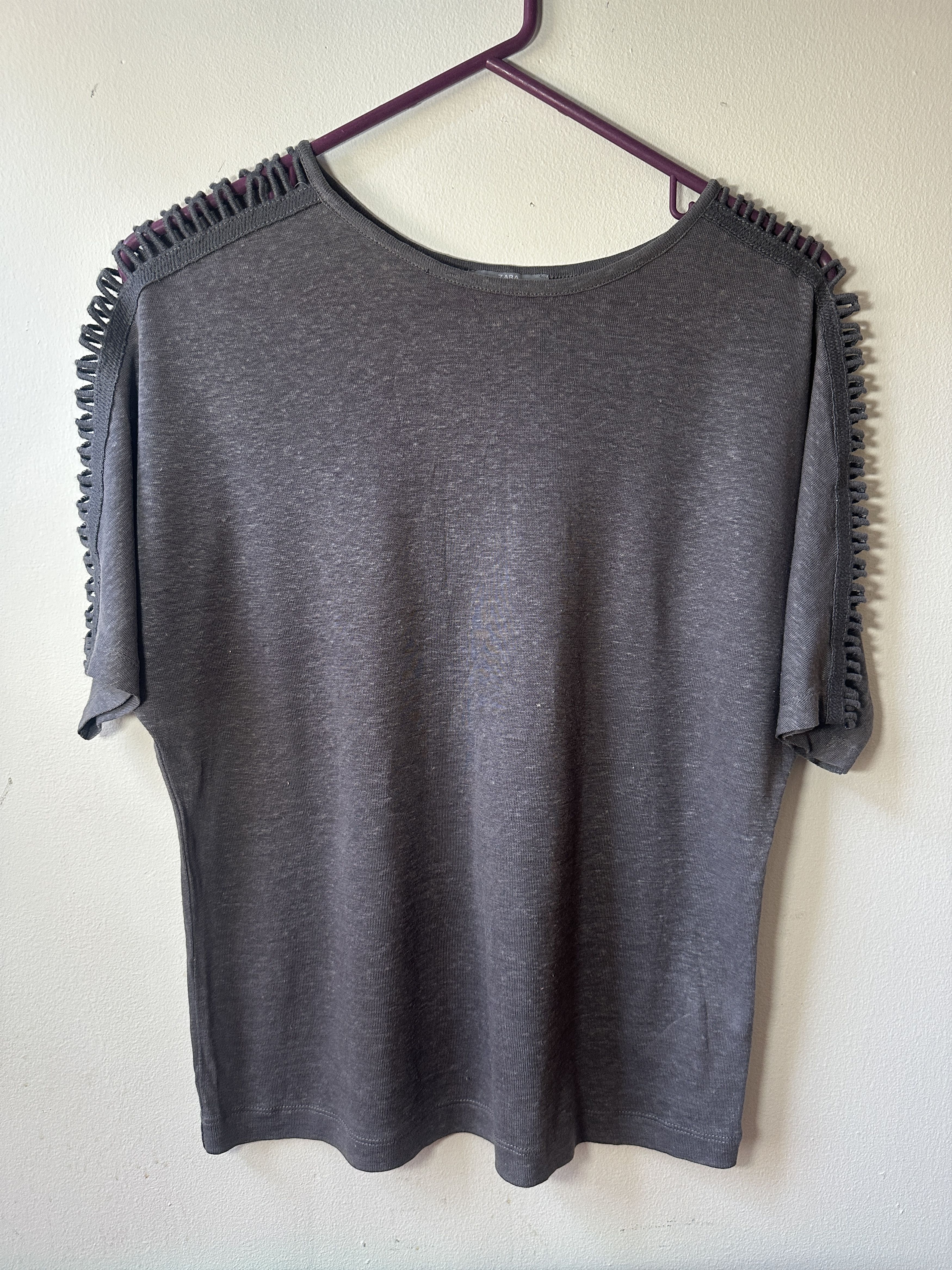 Zara Zara Collection sheer gray short sleeve top w/cutout slits Size M / US 6-8 / IT 42-44 - 1 Thumbnail