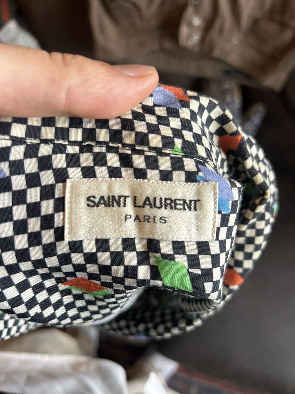 Saint Laurent Paris Checkerboard Cotton Short Sleeve Shirt w/ Geometric Print Size US L / EU 52-54 / 3 - 7 Thumbnail