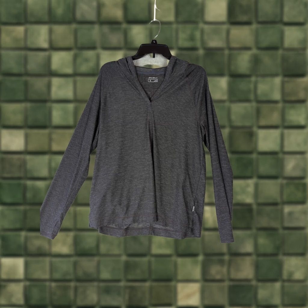 Eddie Bauer Eddie Bauer Hoodie Womens L Charcoal Travex V Neck Pullover Top Hiking Camp Striped Logo Breathable Lightweight Regular Set Size L / US 10 / IT 46 - 1 Thumbnail