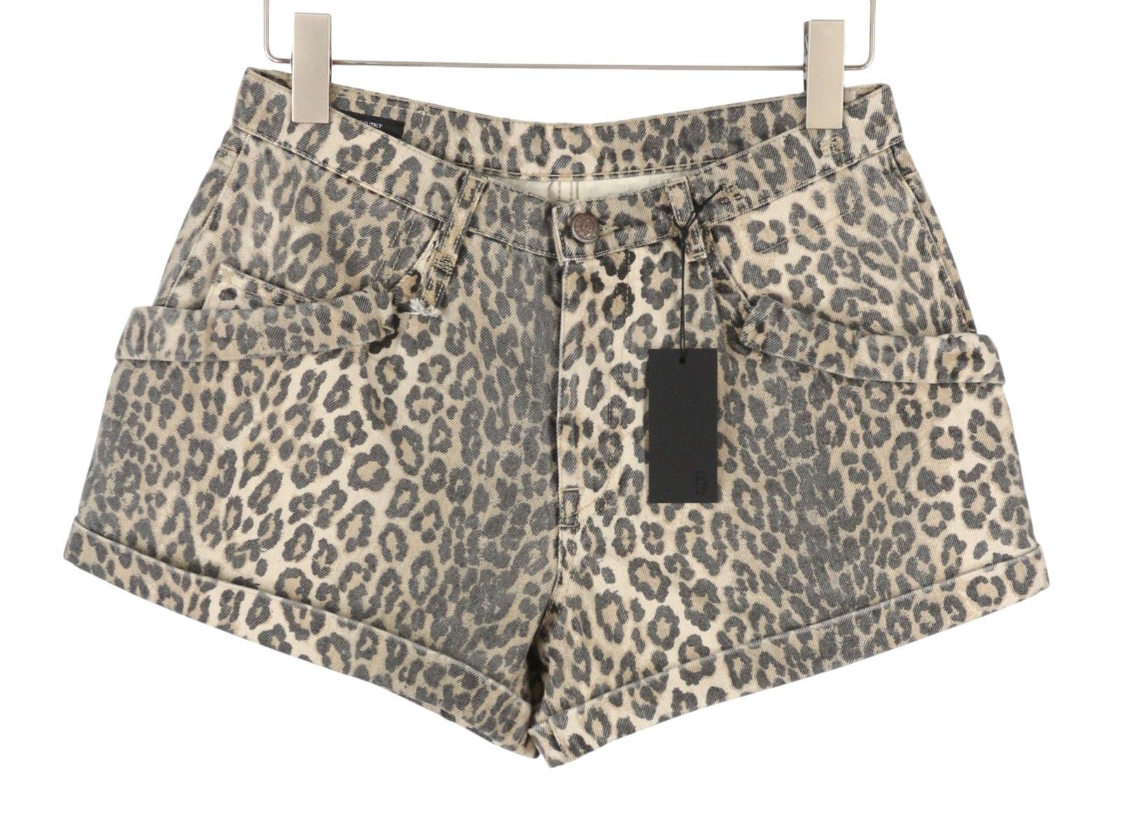 R13 POUCH POCKET 25 Ecru Leopard Button Shorts 89424 Size 25" / US 0 / IT 36 - 1 Thumbnail