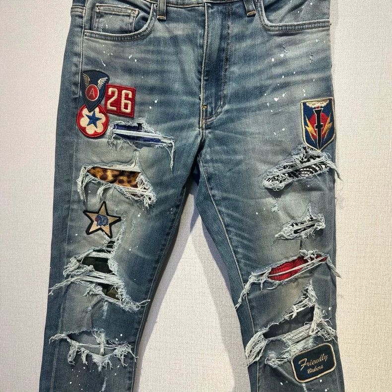 Amiri Vintage Multi-Element Badge Washed Destroyed Jeans