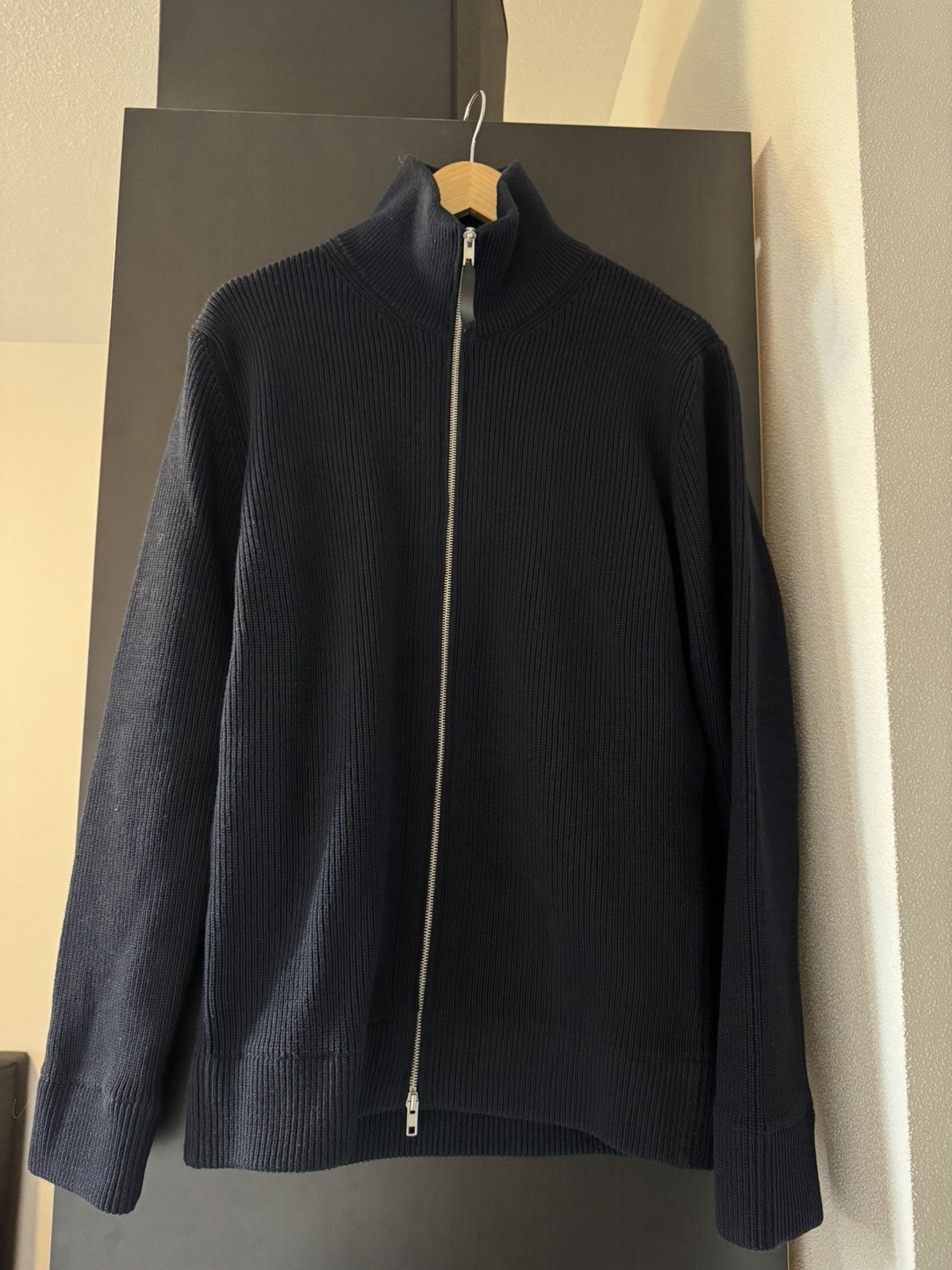 image of Maison Margiela Ribbed Zip Sweater - Margiela in Navy, Men's (Size Medium)