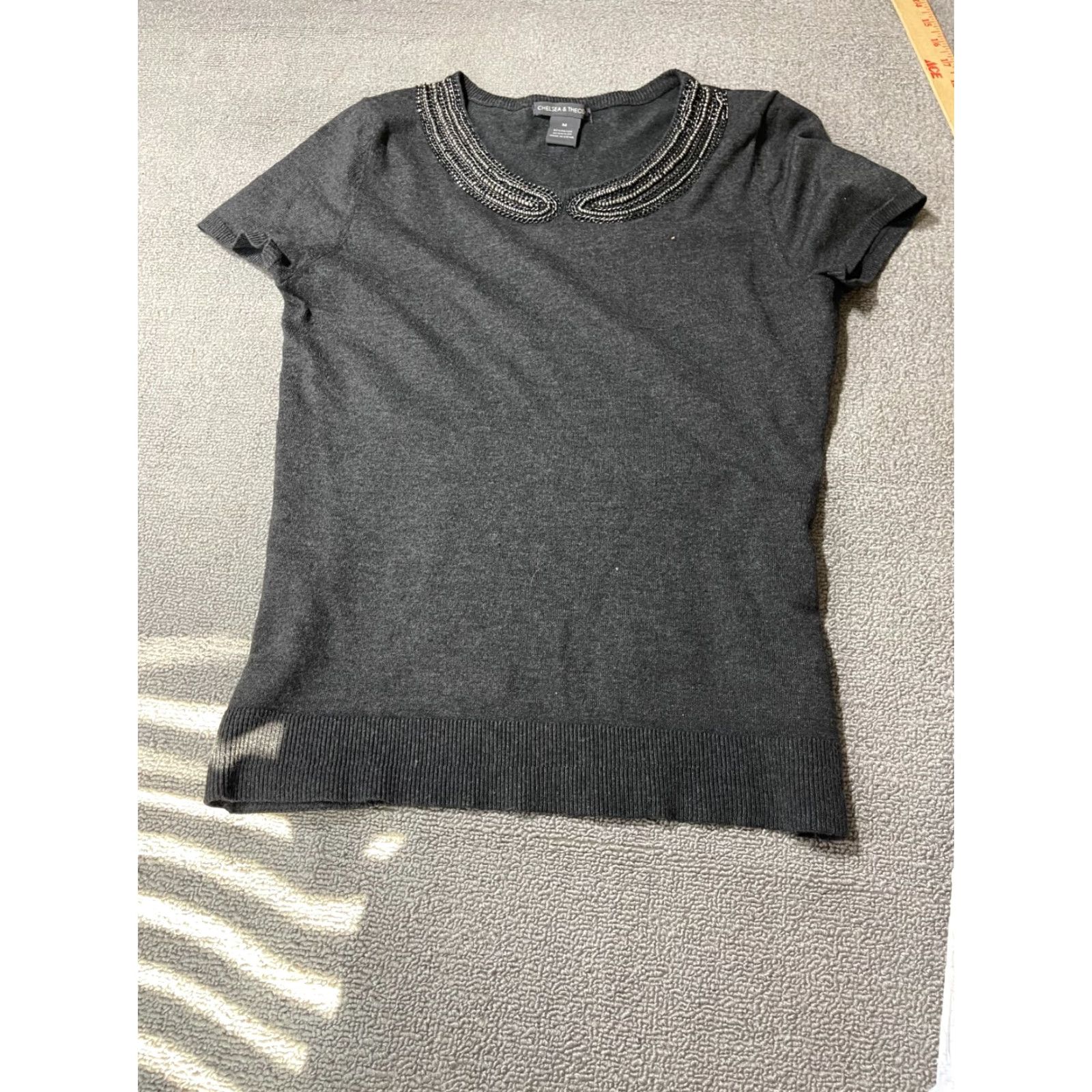 Vintage Chelsea And Theodore Top Womens M Short Sleeve Gray Blouse Shirt - V-Neck Balloon Sleeve Regular Size Medium, Gray Blouse Shirt, Women's Top Size M / US 6-8 / IT 42-44 - 2 Thumbnail