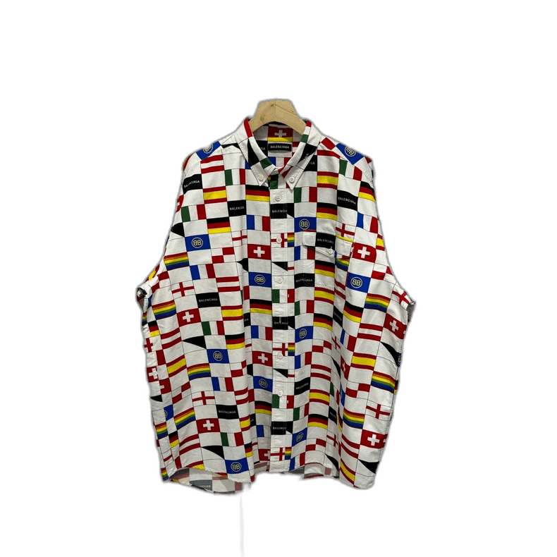 Balenciaga Balenciaga Flag Print Short Sleeve Shirt Size US L / EU 52-54 / 3 - 1 Thumbnail