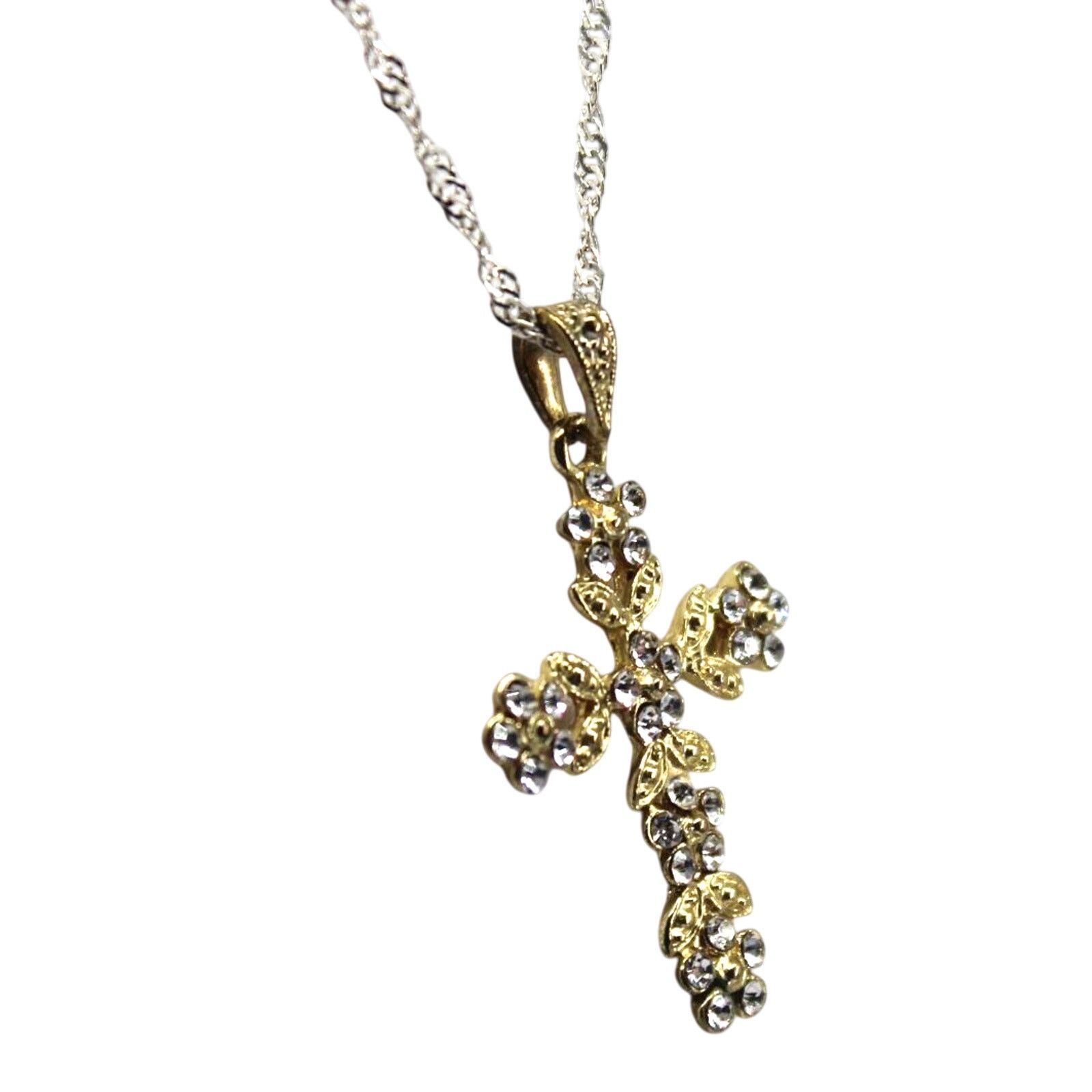 Other White Rhinestone Flower Christian Cross Pendant Silver Chain Size ONE SIZE - 2 Thumbnail