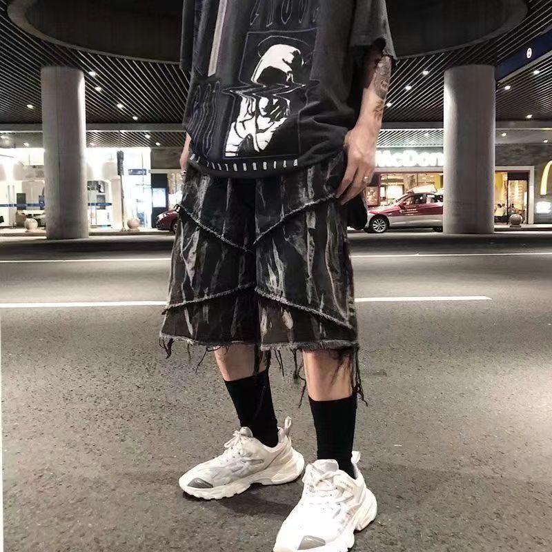 Japanese Brand raw edge denim men shorts summer oversize Size US 31 - 3 Thumbnail