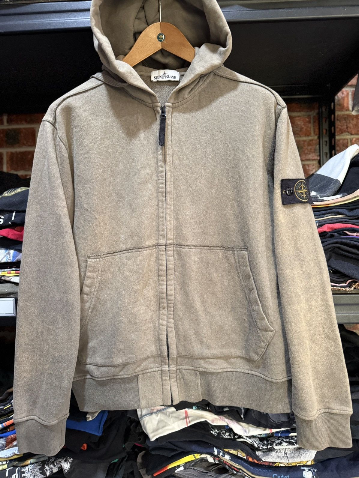 Stone Island Zipper Hoodie Soft Green Faded Tee