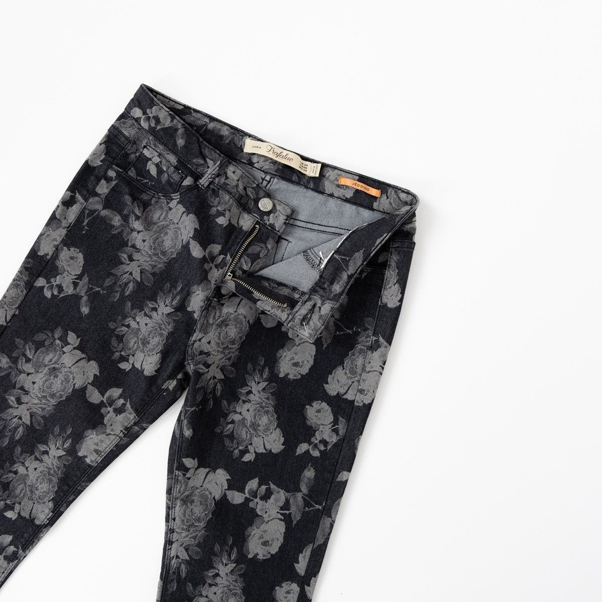 Zara Zara Floral Jeggings Black Gray Skinny Stretch Jeans Pants Size 28" / US 6 / IT 42 - 3 Thumbnail