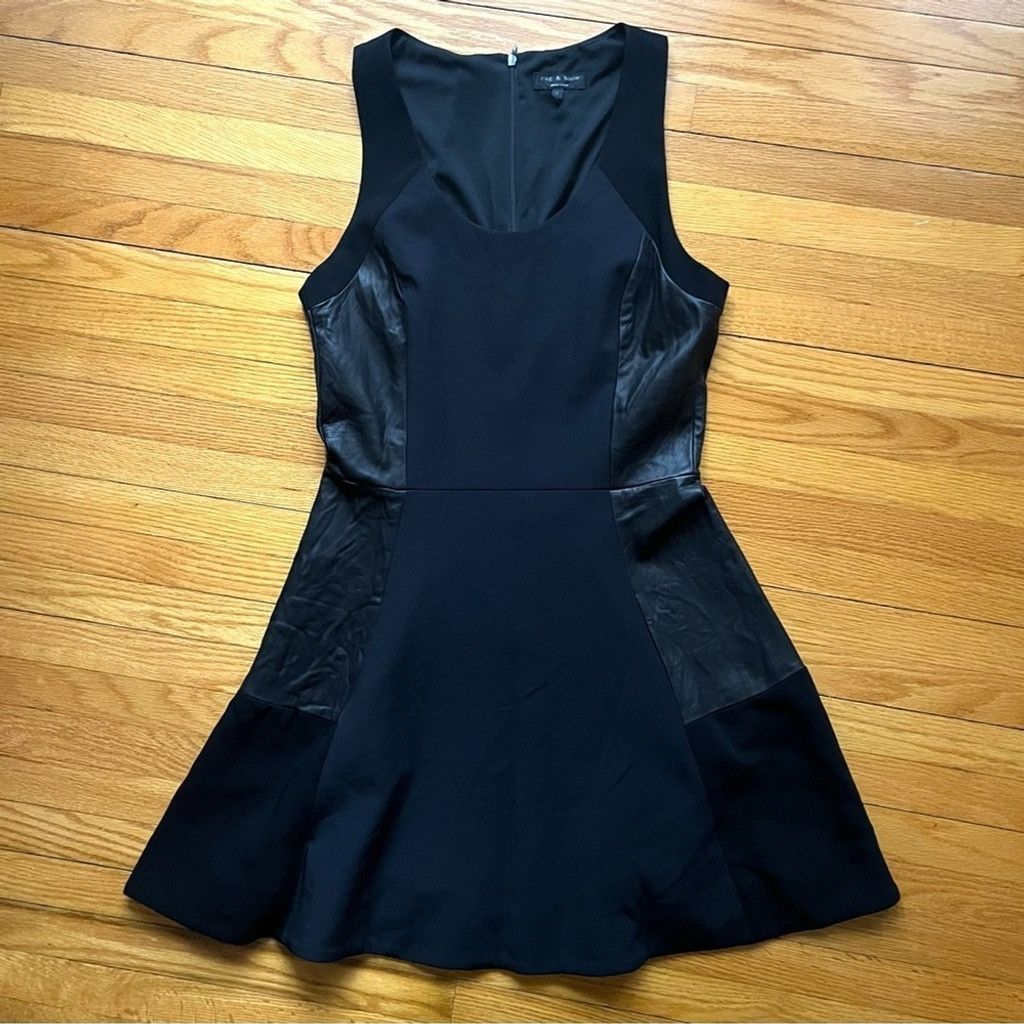 RAG & BONE Montrose Leather Scoop Neck A-line Mini Dress
