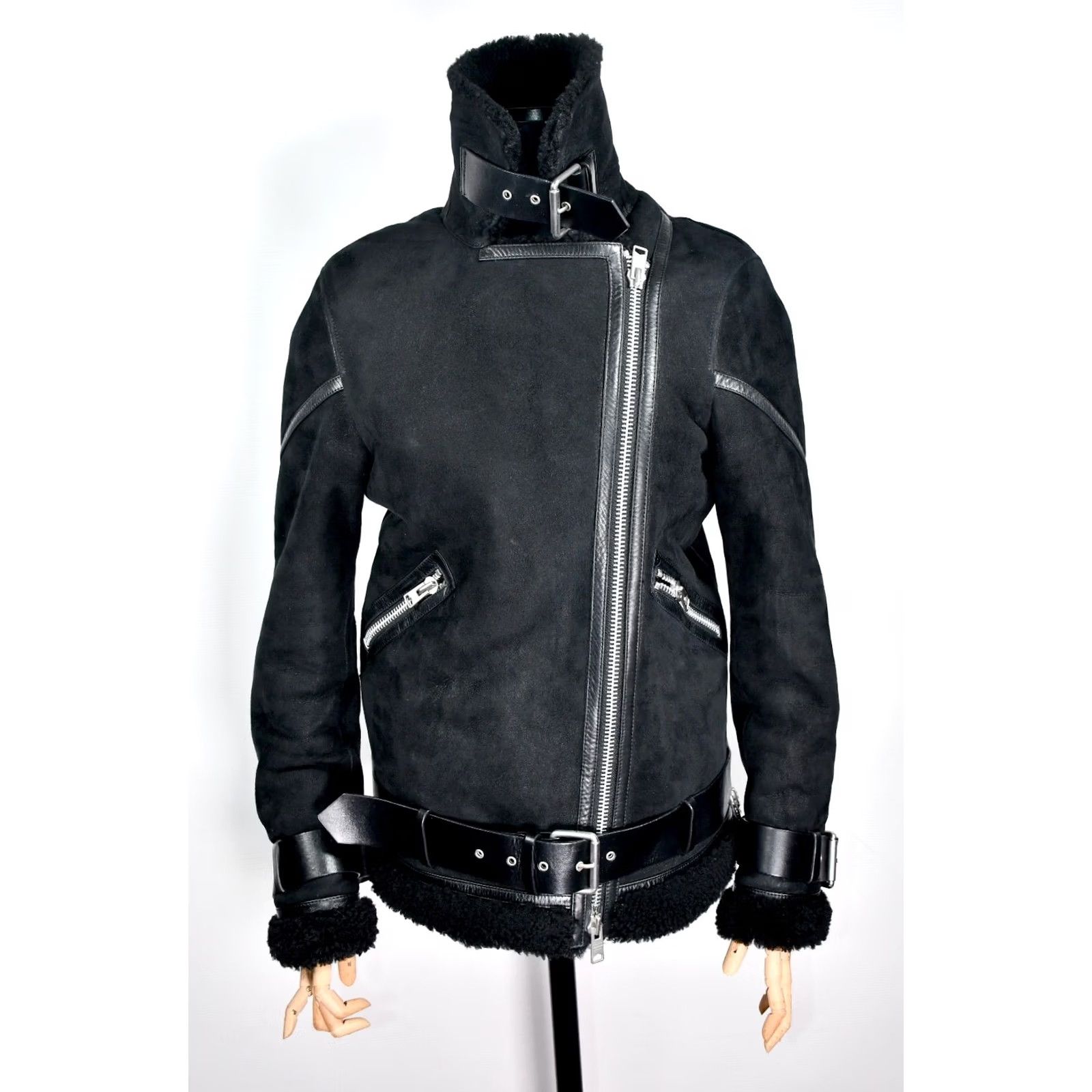 Allsaints AllSaints Hawley Oversized Shearling Jacket Womens S Black Biker Coat 100% Genuine Sheepskin Chest 50 cm Back Length 66 cm Size S / US 4 / IT 40 - 6 Thumbnail