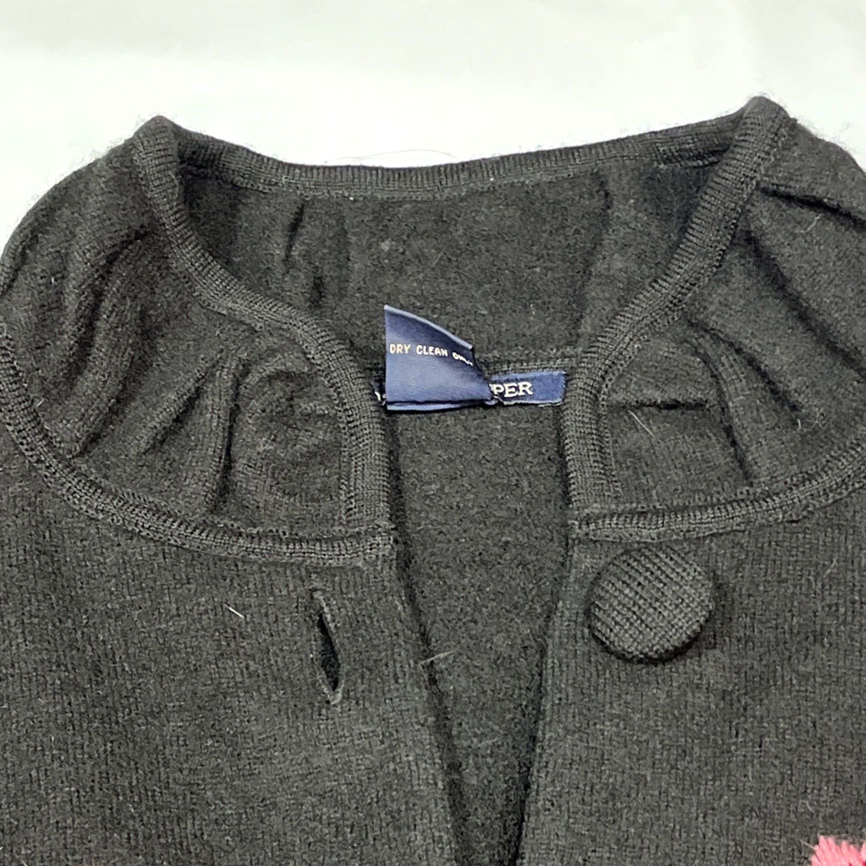Boston Proper L BLACK Wool PINK ROSES SWEATER Cardigan BUTTON High Collar Jacket Coat Size L / US 10 / IT 46 - 6 Thumbnail