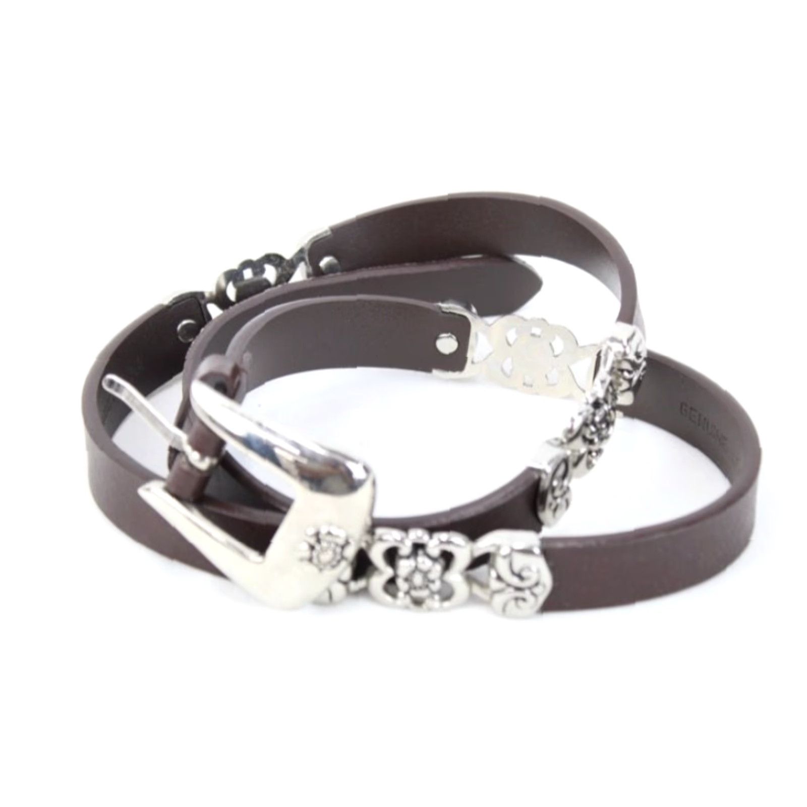 Vintage VINTAGE 2 Leather Belts Silver Tone floral links Black & Brown Womens size M/L Size ONE SIZE - 7 Thumbnail