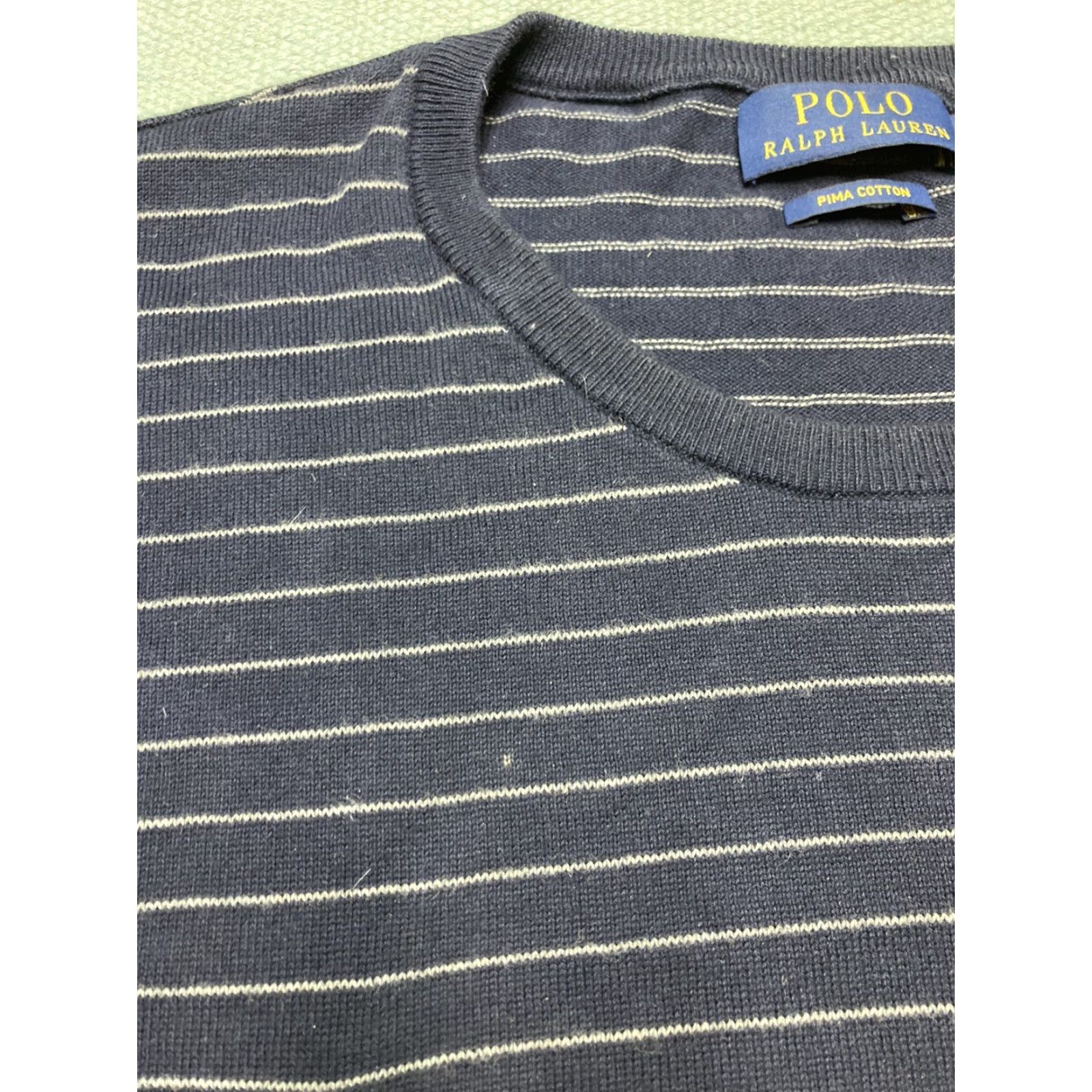 Ralph Lauren VINTAGE Polo Ralph Lauren Pima cotton striped long sleeve shirt Navy Blue Adult XXL EUC Size US XXL / EU 58 / 5 - 6 Thumbnail