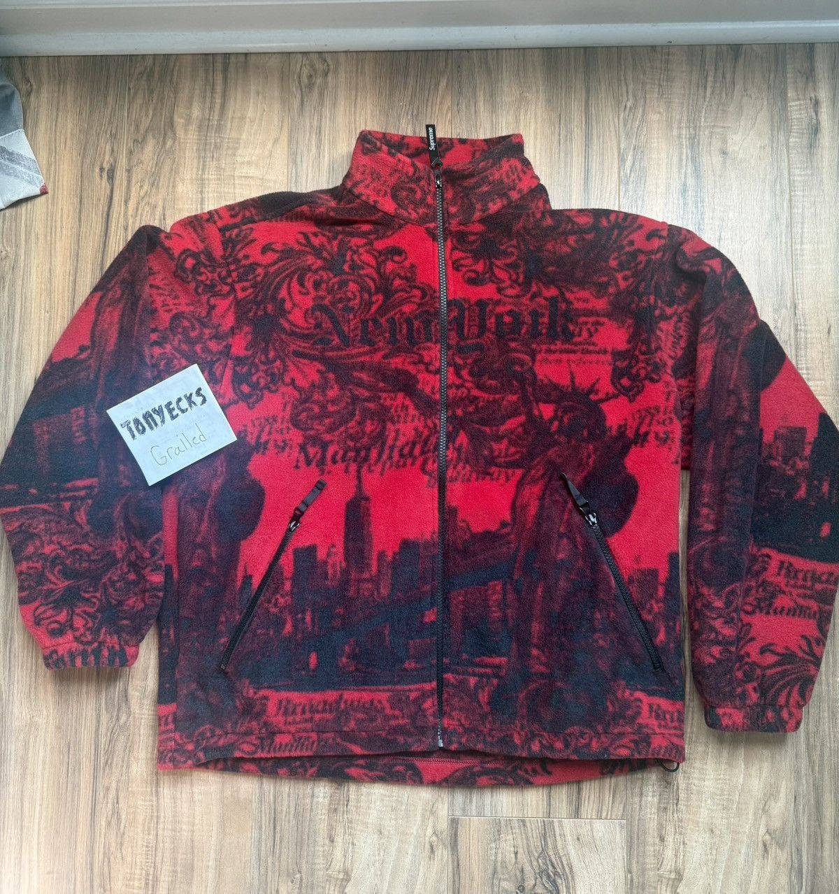 Supreme Supreme “New York” Medium Red Fleece Jacket FW25 | Grailed