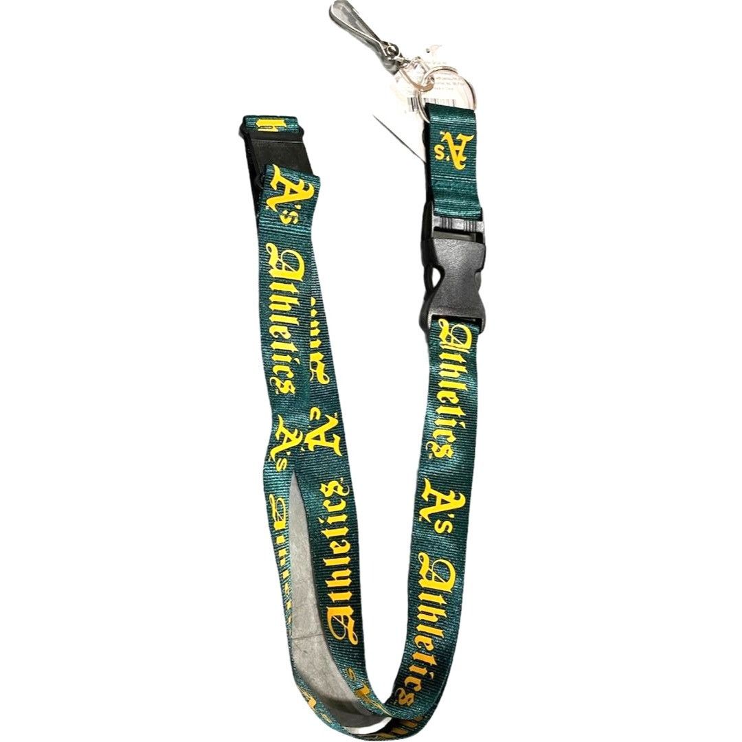 MLB Oakland Athletics 2-Sided Lanyard Keychain Old English Font Size ONE SIZE - 2 Thumbnail