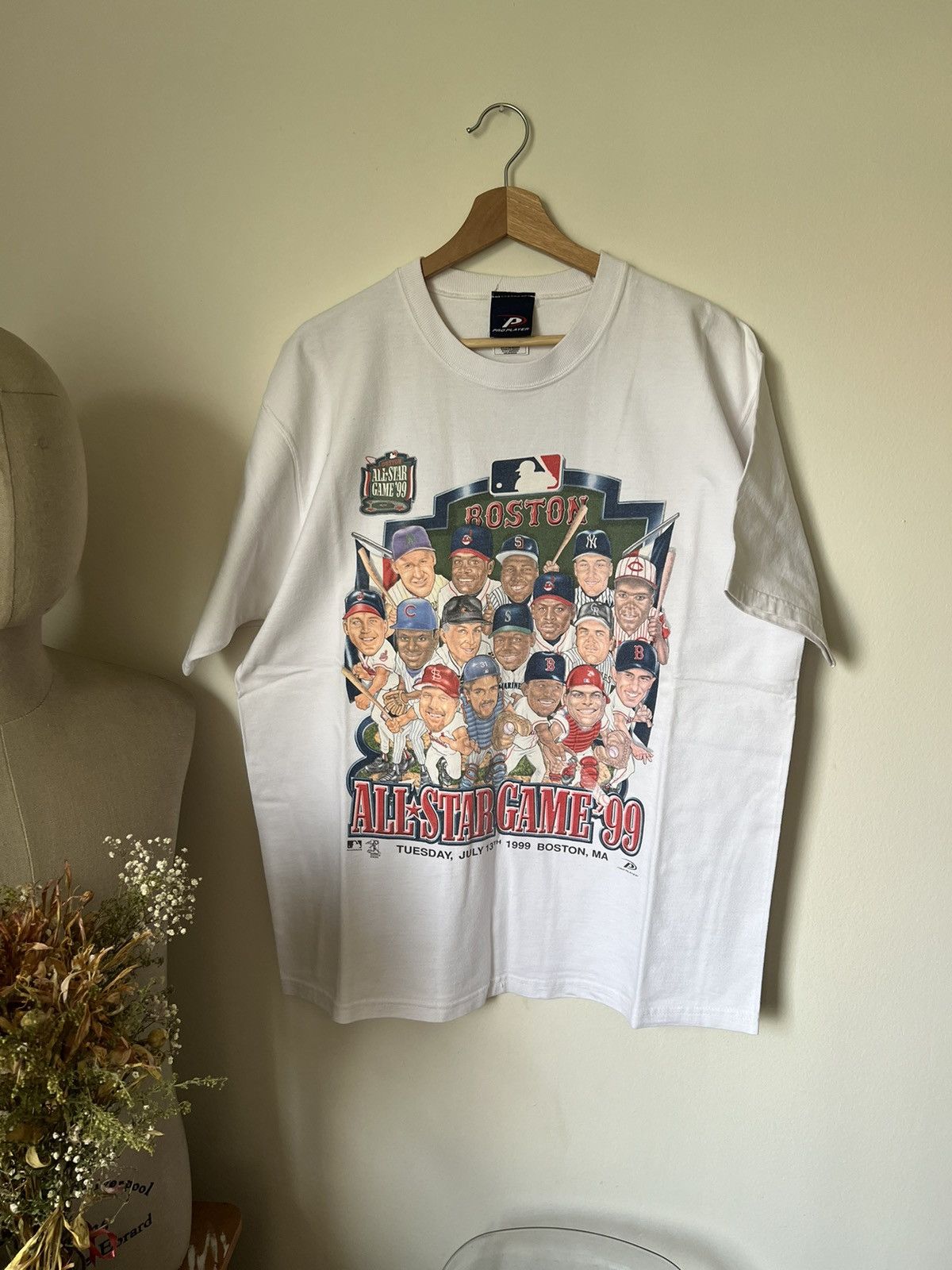 image of Mlb x Pro Player 1999 All-Star Baseball Game Caricature Team Boston Tee in White, Men's (Size Large