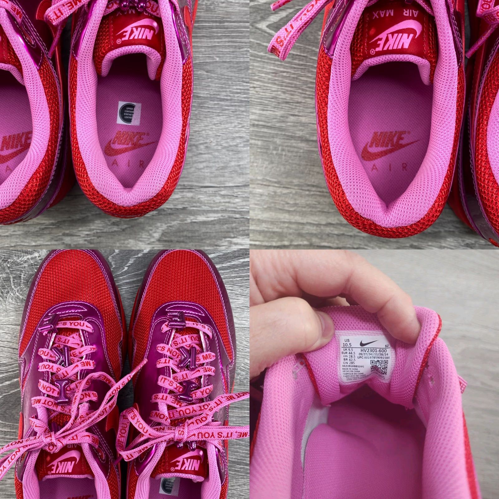 Nike Nike Air Max 1 Mens 10.5 Womens 12 PRM Valentine's Day Love Playful Pink Red NEW Nike Air Max 1 Sneaker Casual Running Walking Girls Womens Mens 2024 Size US 10 / IT 40 - 8 Thumbnail