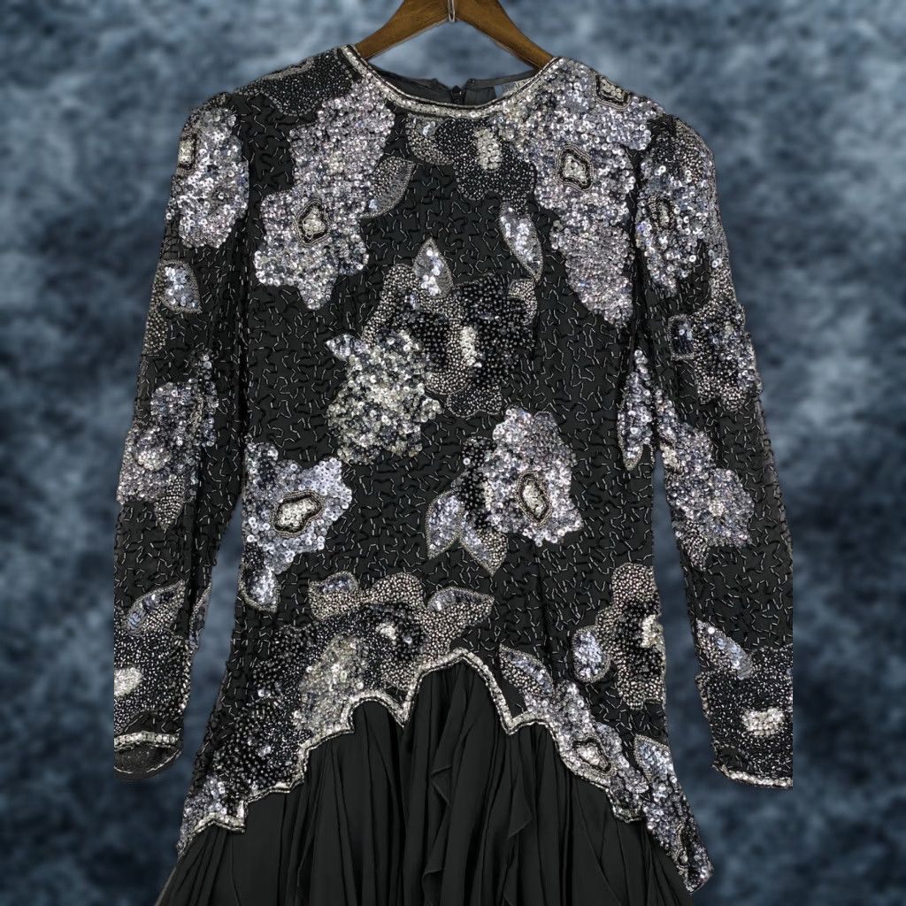 Vintage VINTAGE Black Tie Dress Woman Long Silk Beaded Sequins 100% Silk 80s 90s Formal Party Ball Gown Sz 8 Womens Size M / US 6-8 / IT 42-44 - 1 Thumbnail