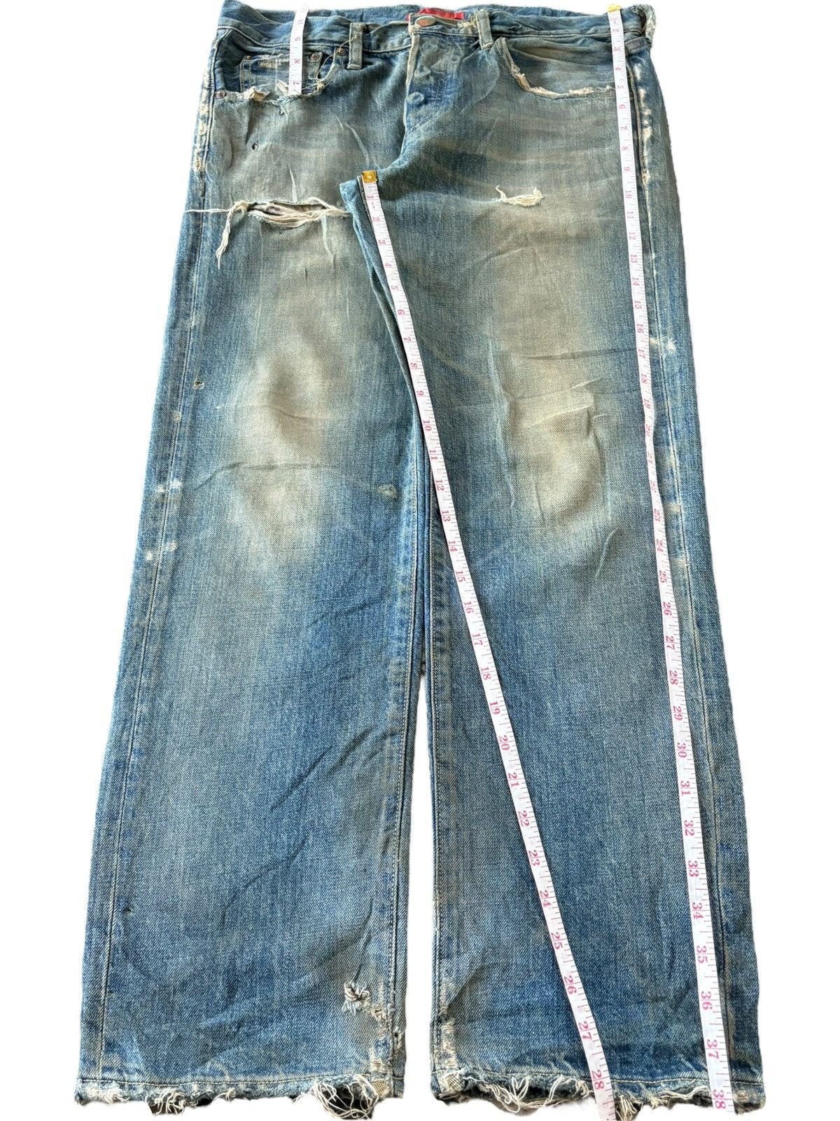 Edwin Vintage Japanese Red Card Buckle Back Mud Wash Distress Jean Size US 34 / EU 50 - 7 Thumbnail