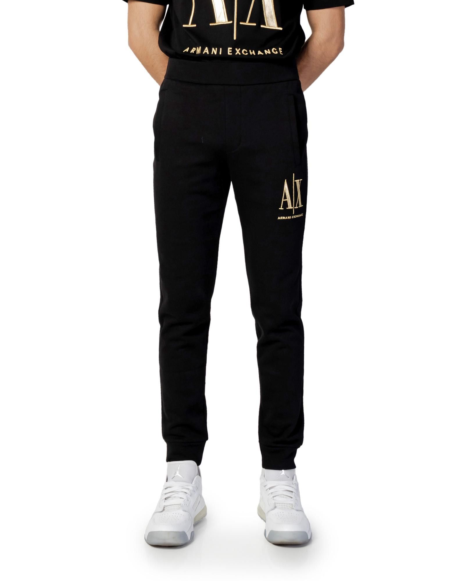 image of Armani Exchange Printed Cotton Trousers With Front Pockets in Black, Men's (Size 38)