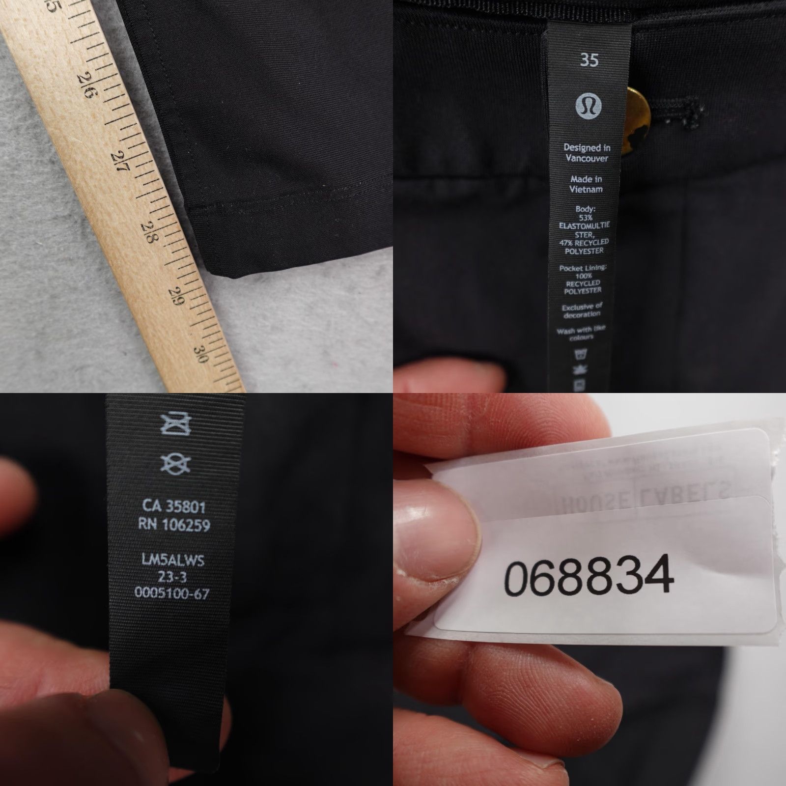 Lululemon VINTAGE Lululemon Pants Mens 35 Black ABC Slim Fit 32" Warpstreme Performance Chino Size US 35 - 9 Thumbnail