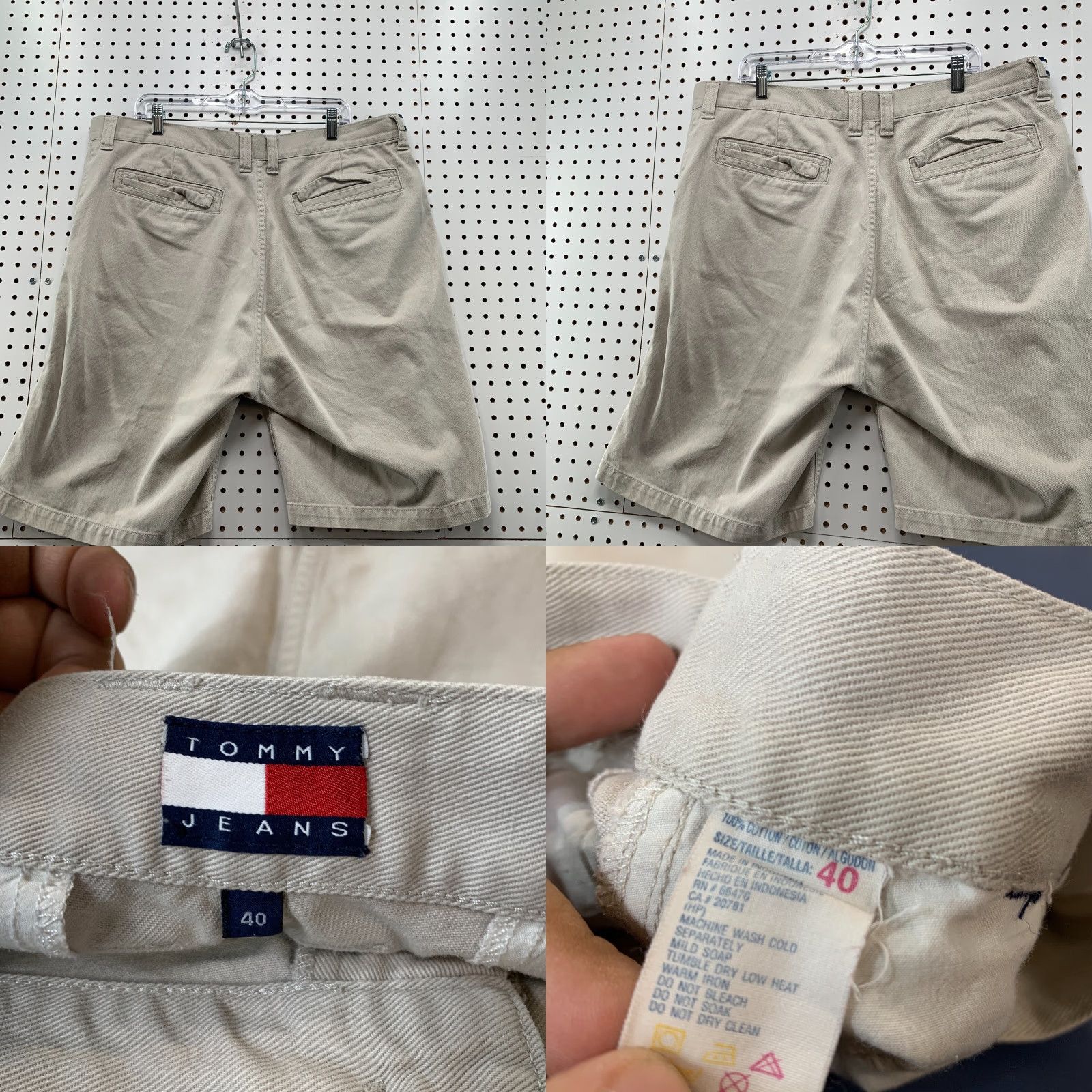 Tommy Hilfiger VINTAGE Tommy Hilfiger Denim Shorts Mens 40x10 Bermuda Regular 40 Tan Blue Selvedge Sides Y2K Vintage Mens Shorts Size US 40 / EU 56 - 8 Thumbnail