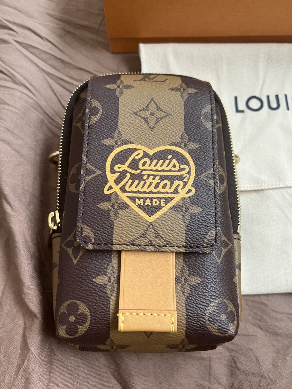 image of Louis Vuitton X Nigo Flap Double Phone in Brown, Men's