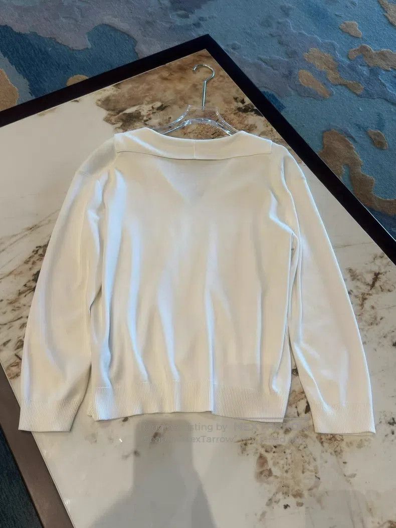 Loro Piana Loro Piana White V-Neck Knit Top Size S / US 4 / IT 40 - 7 Thumbnail