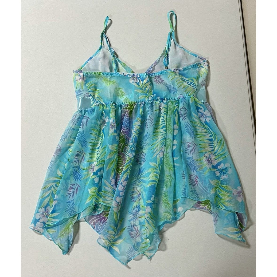 Vintage Blue Floral Babydoll Nightie Nightgown Lingerie Size M 🪻✨ Size M / US 6-8 / IT 42-44 - 4 Thumbnail