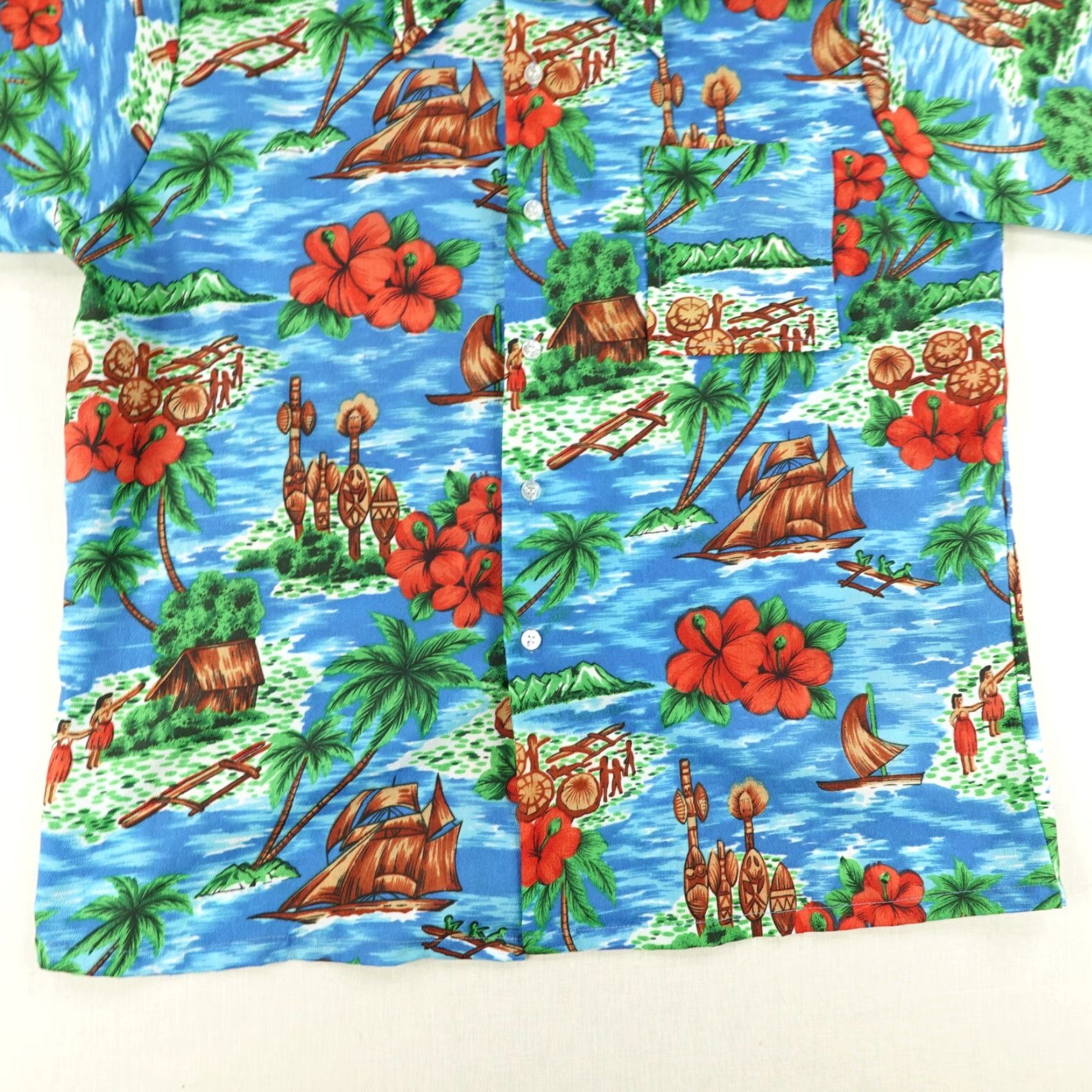 Sears VINTAGE Kings Road Sears Shirt Mens L Blue Hawaiian Floral Button-Up 70s Beach Tahiti? Size US L / EU 52-54 / 3 - 4 Thumbnail