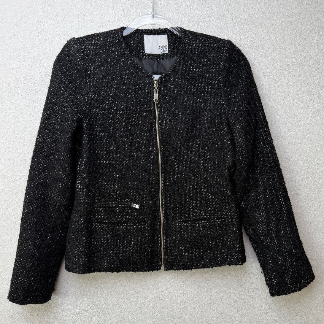 Anine Bing Anine Bing Houndstooth Tweed Jacket Zip Front Shoulder Pad Size S / US 4 / IT 40 - 3 Thumbnail