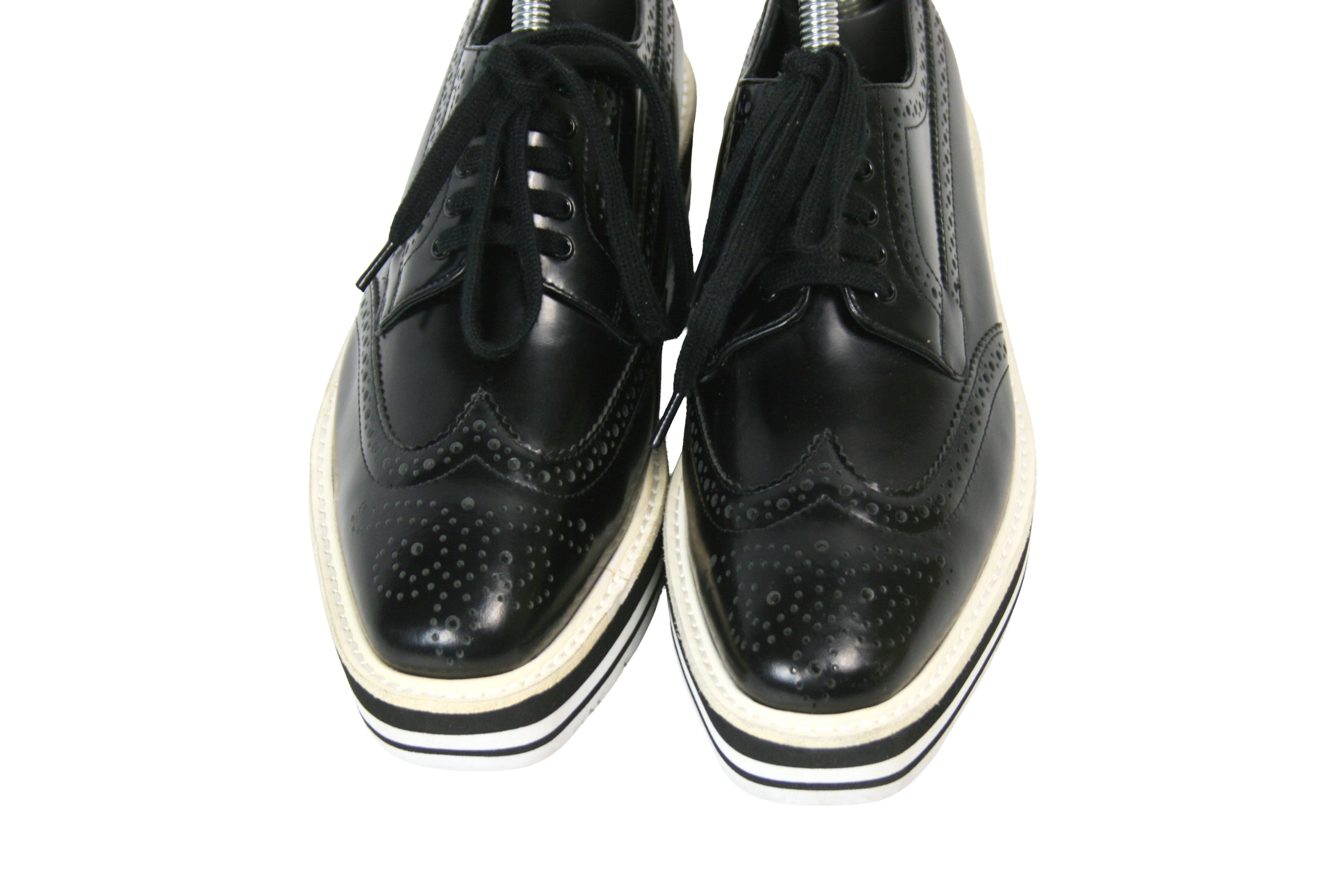 Prada Wingtip Brogue Platform Patent Leather Derby Size US 7 / IT 37 - 5 Thumbnail