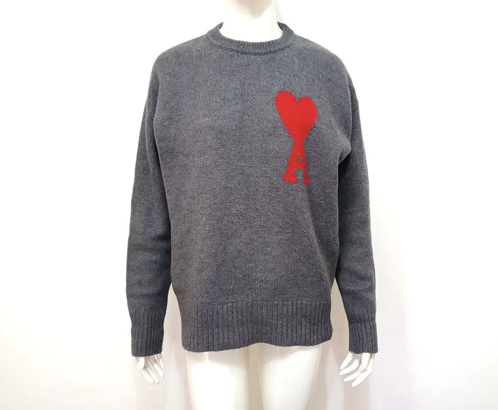 AMI AMI Grey Women's Sweater with Heart Logo 0089 Size S / US 4 / IT 40 - 1 Thumbnail