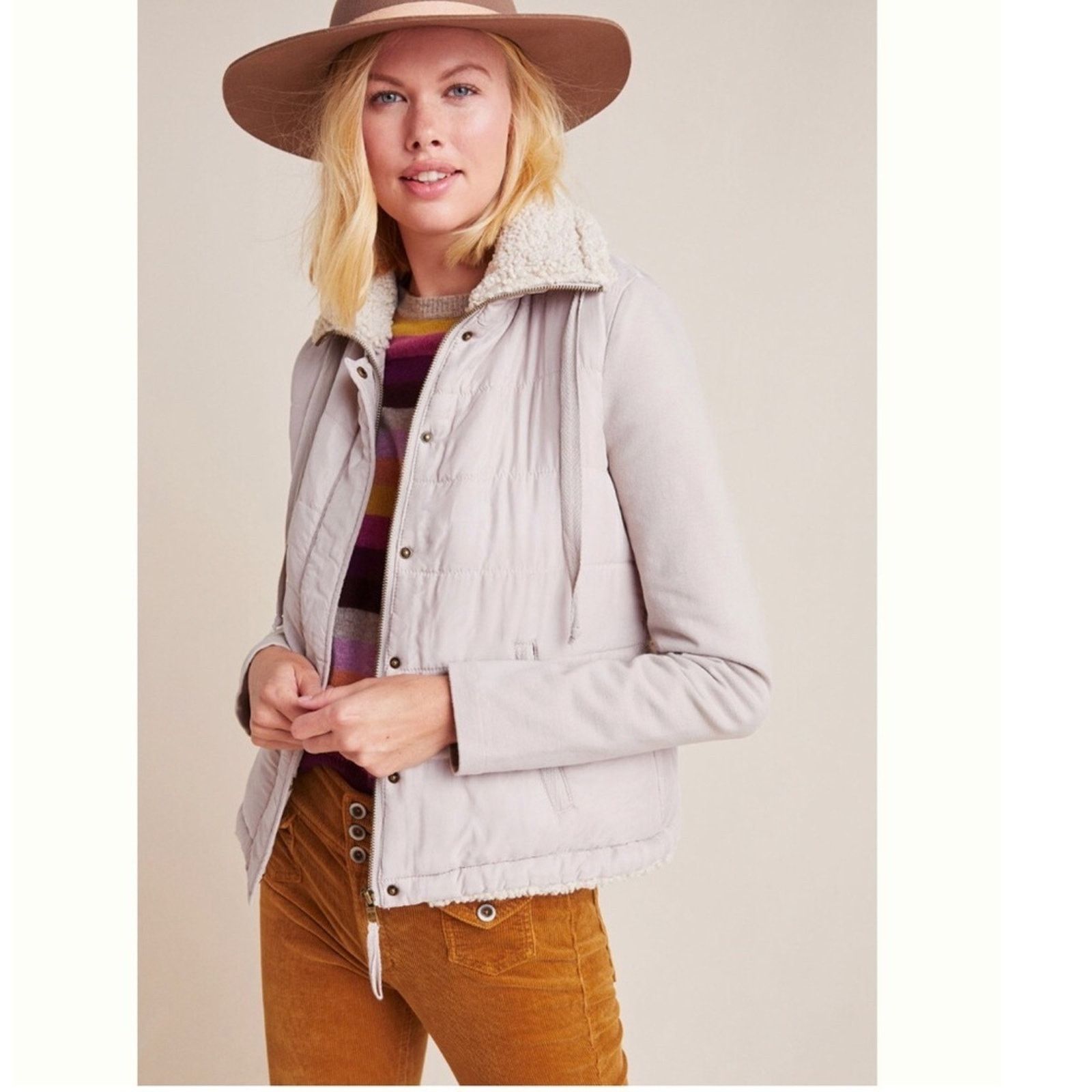 Anthropologie Anthropologie MARRAKECH Tia quilted Sherpa jacket sz L Size L / US 10 / IT 46 - 1 Thumbnail
