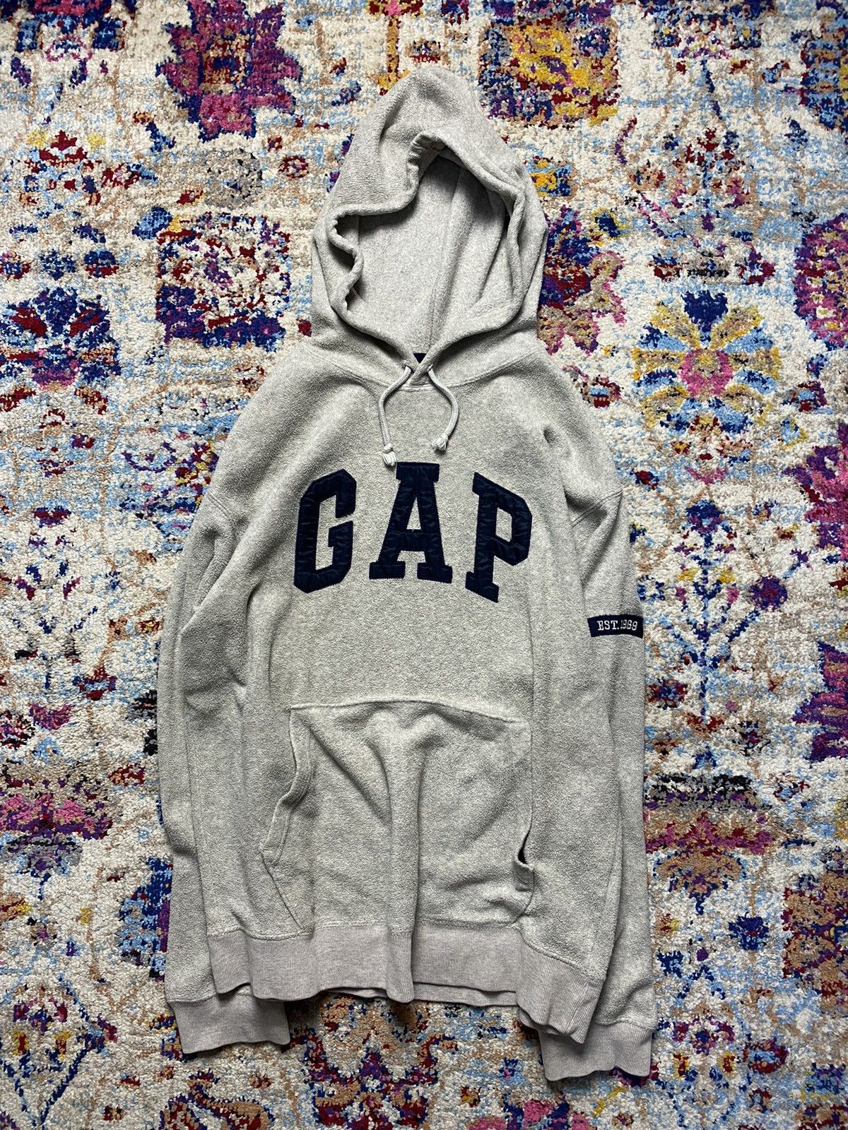 Gap × Vintage Vtg 90s GAP Abstract Fur Lining Pull Over Hoodie Size US M / EU 48-50 / 2 - 1 Thumbnail