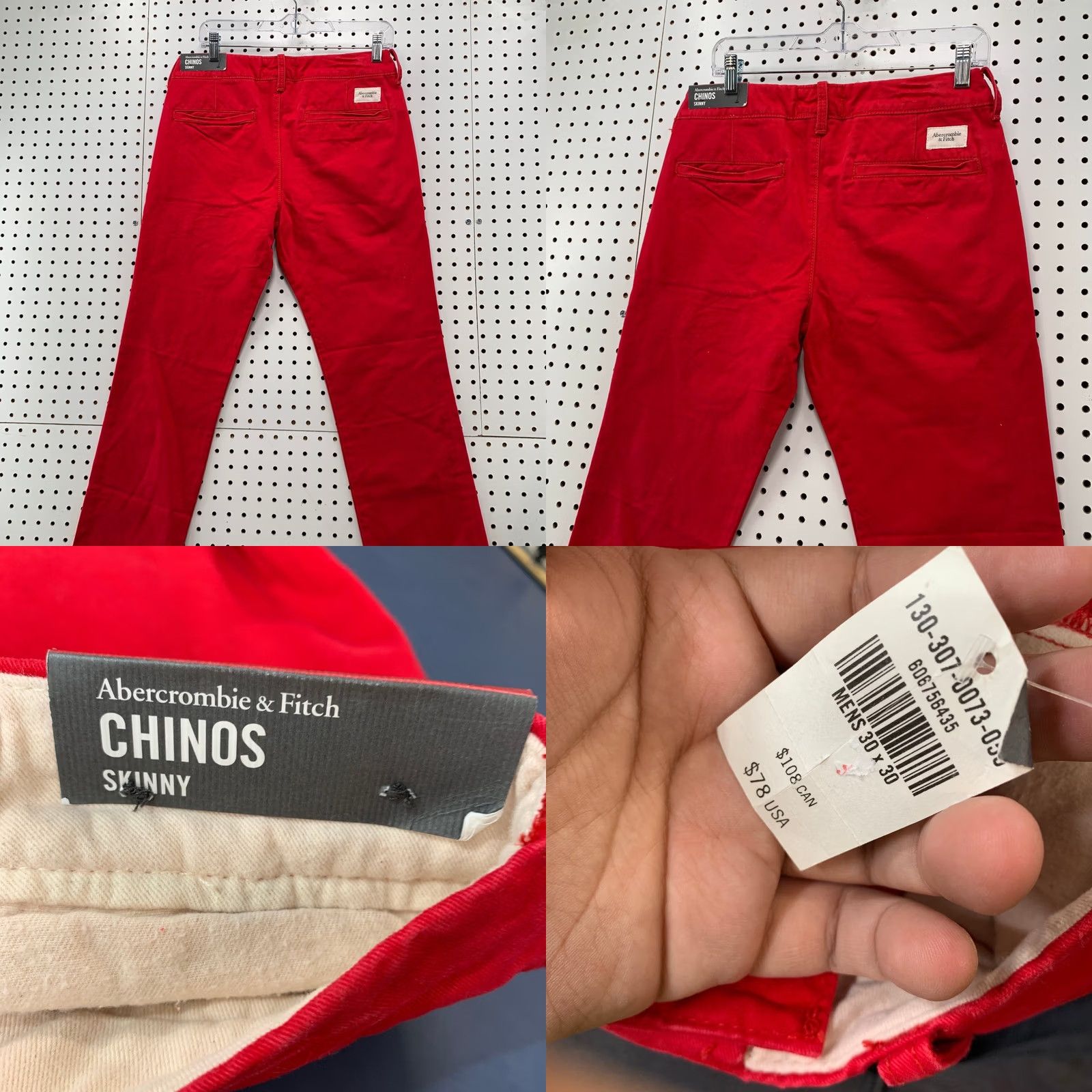 Abercrombie & Fitch Abercrombie Fitch Skinny Chino Pants Mens 30x30 Red NWT Size US 30 / EU 46 - 8 Thumbnail
