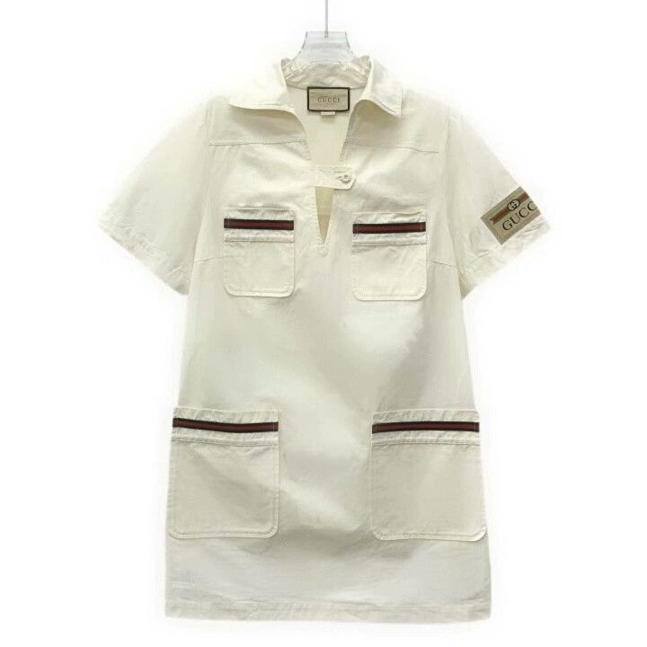 Gucci Gucci Beige Cotton Short Sleeve Dress Size XS / US 0-2 / IT 36-38 - 1 Thumbnail