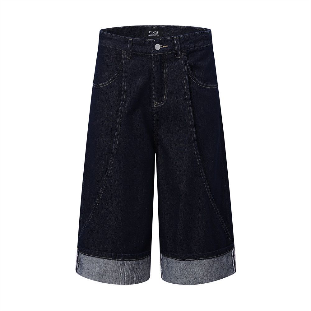 Japanese Brand × Jean Men's straight-leg contrast-color cuffed denim shorts Size US 32 / EU 48 - 1 Thumbnail
