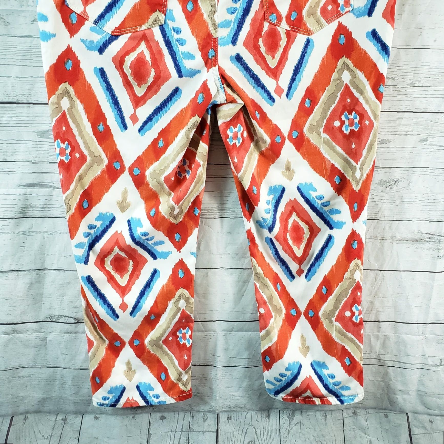 Vintage Chico's Womens Platinum Crop Pants Sz 12 Red Blue High Rise Cotton Blend Cropped Inseam 23 Womens Shoes? Size 34" / US 12 / IT 48 - 5 Thumbnail