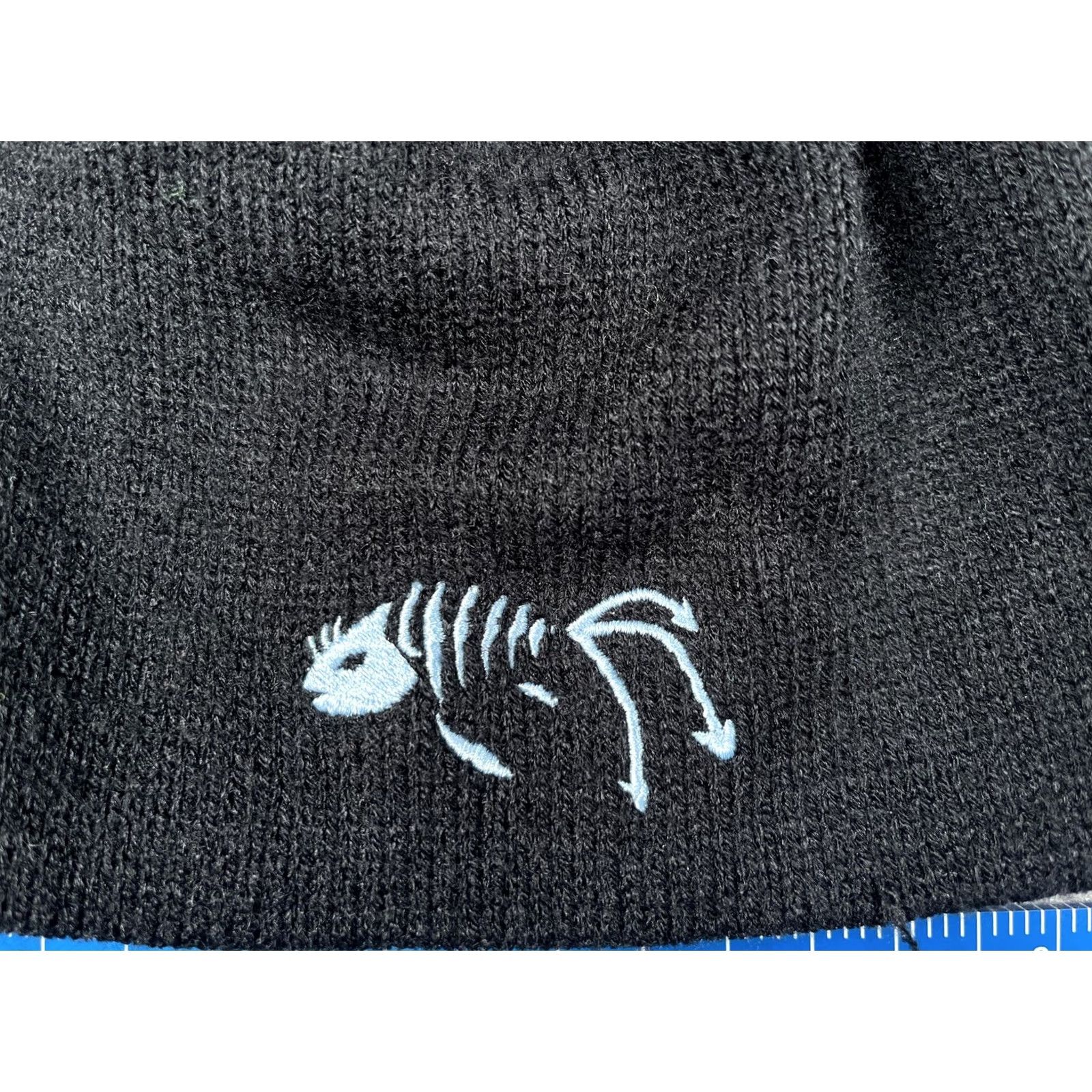 Vintage DNB Beanie Mens One Size Black Knit Fish Skeleton Logo Stretch Winter Casual Size ONE SIZE - 2 Thumbnail