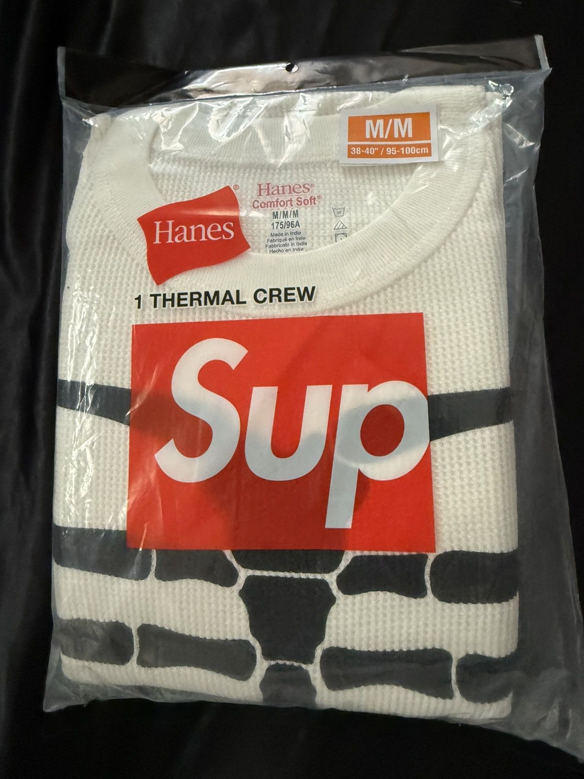 Supreme Hanes Bones Thermal Crew Neck Top Size Small Black Long 
