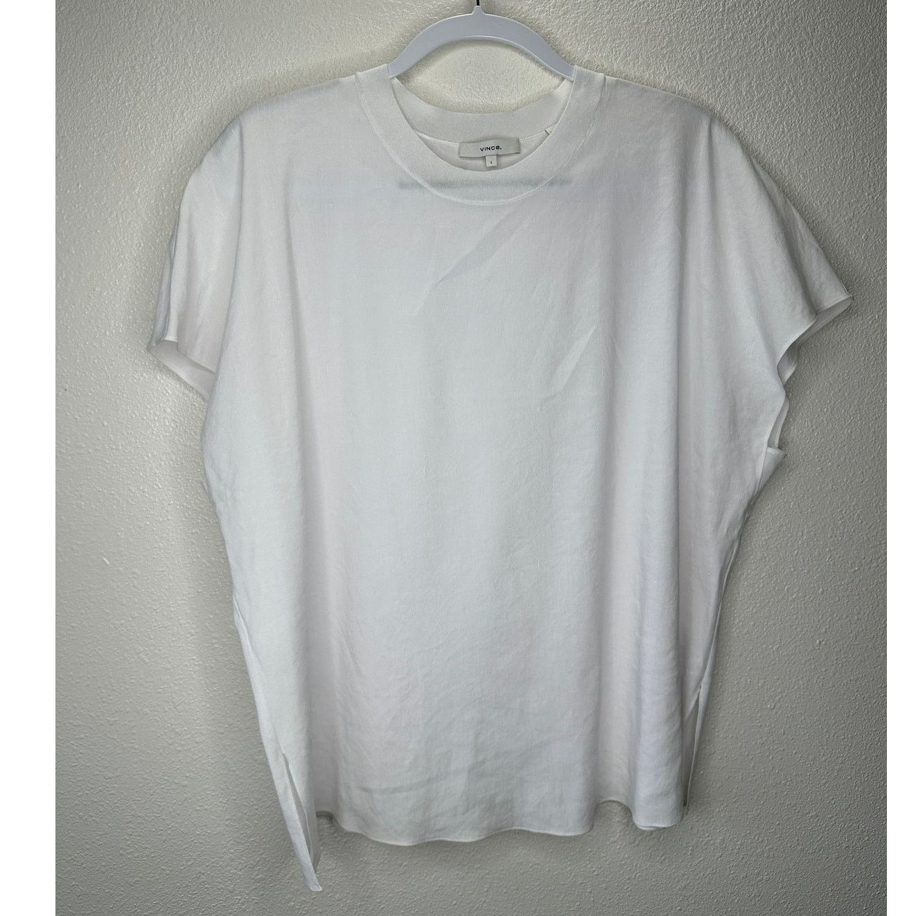 Vince Vince White Linen Round Neck Cap Sleeve Side Slit Tee Top L Size L / US 10 / IT 46 - 2 Thumbnail