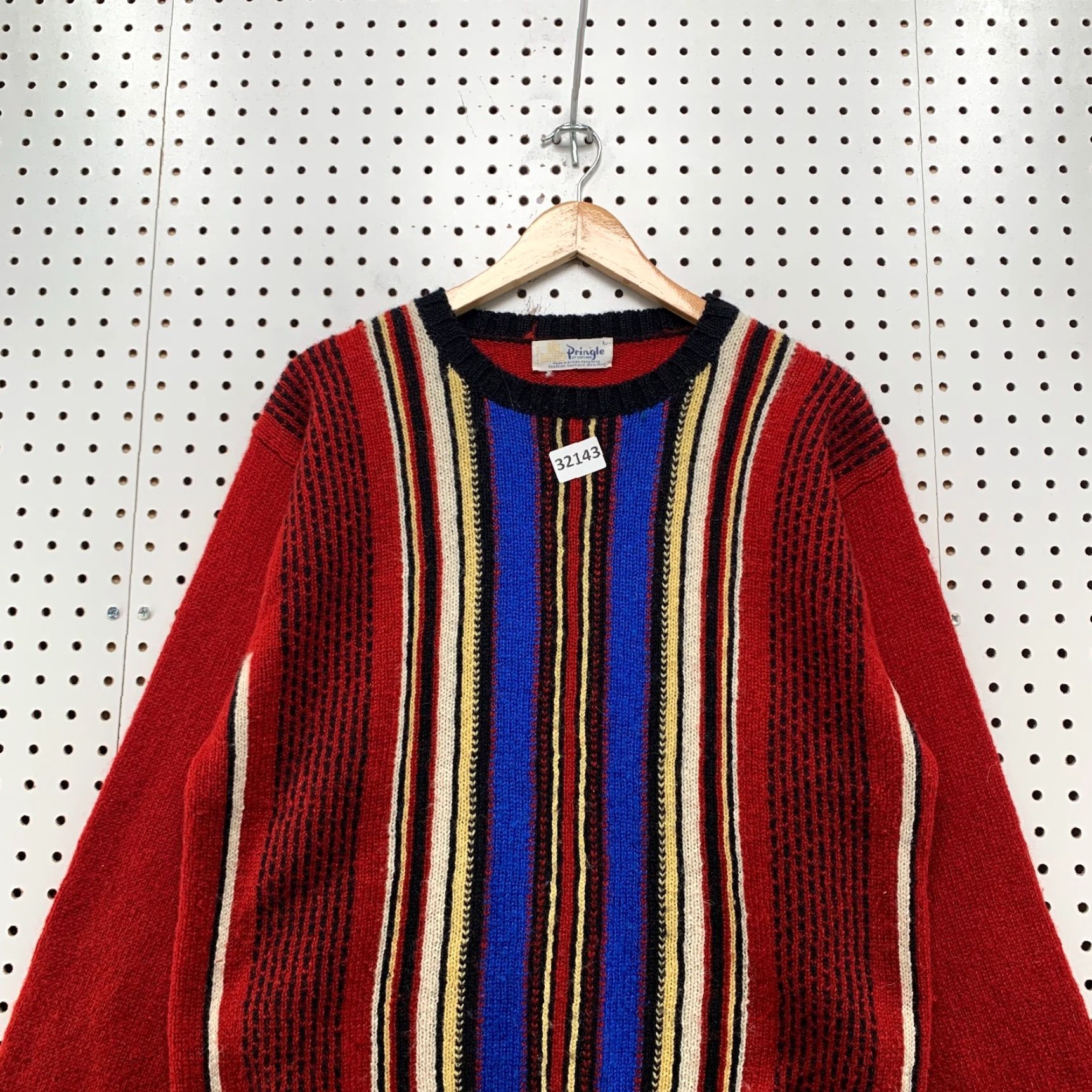 Pringle Of Scotland VINTAGE Pringle Of Scotland Wool Knit Sweater Red Mens Large 3D Knit Striped Size US L / EU 52-54 / 3 - 5 Thumbnail