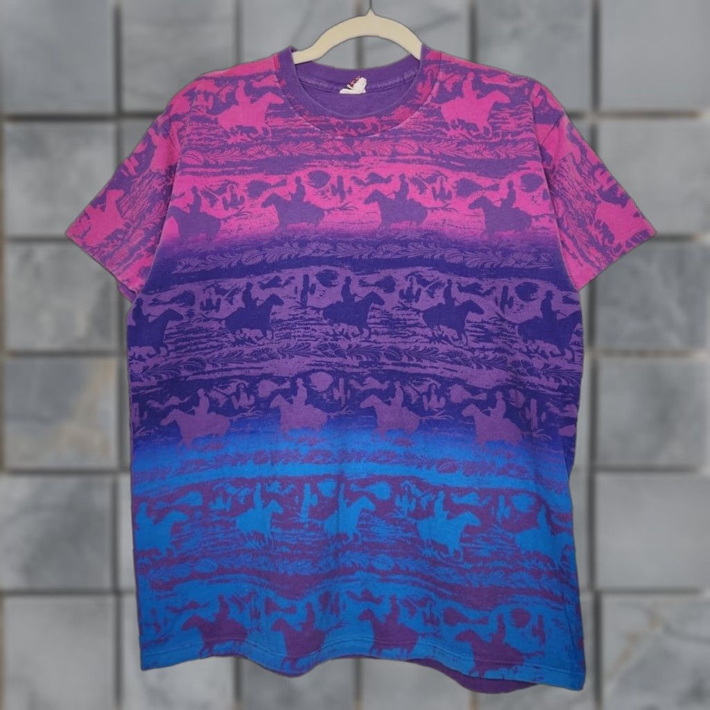 Vintage VINTAGE Western Sun Cowboys AOP Tie Dye Ombre Shirt Single Stitch Size US M / EU 48-50 / 2 - 1 Thumbnail