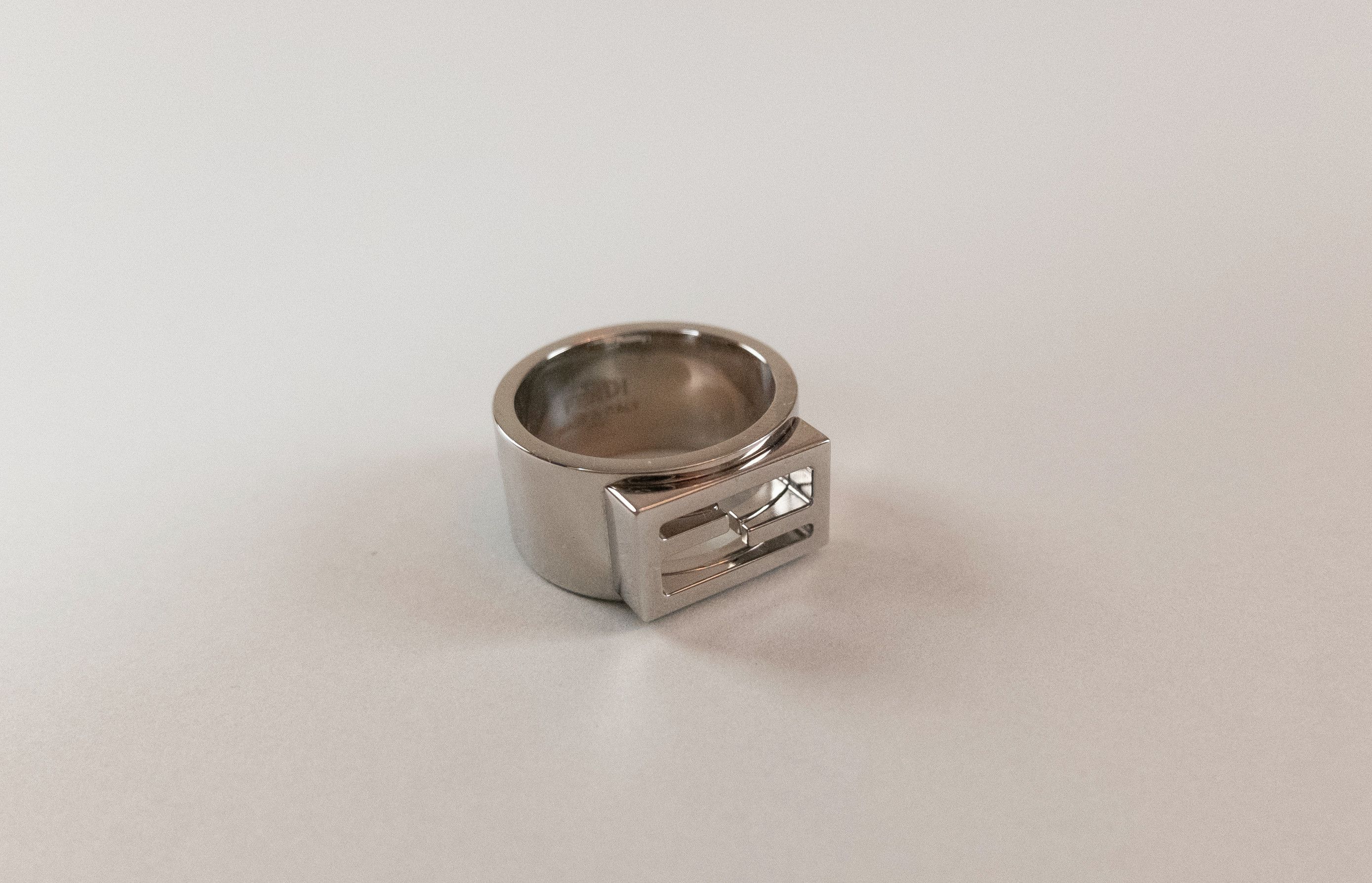 Fendi FENDI Baguette marbled silver tone metal FF ring authentic Size ONE SIZE - 3 Thumbnail