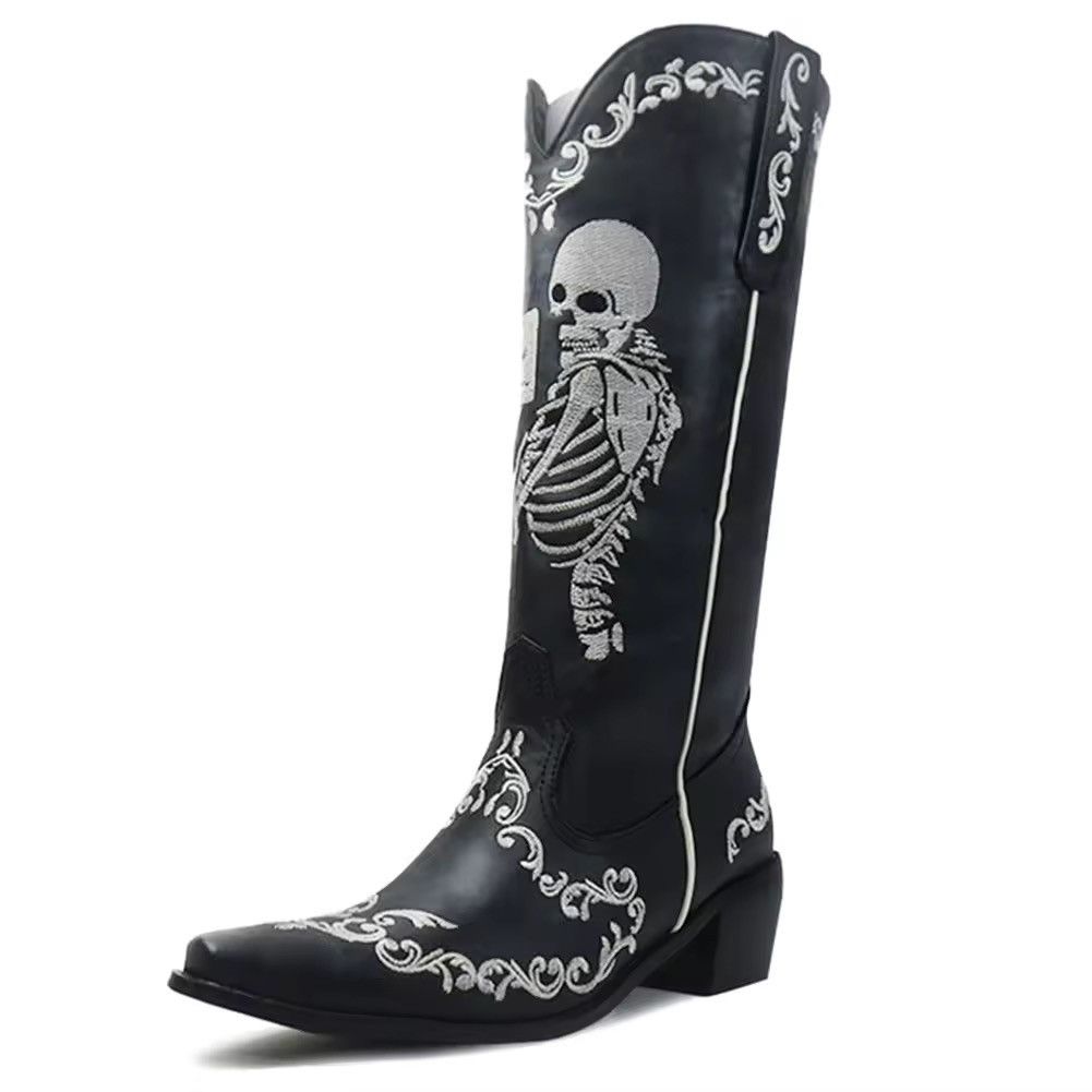 Vintage Gothic Punk Embroidered Skeleton Pattern Heel Boots Size US 9 / IT 39 - 6 Thumbnail